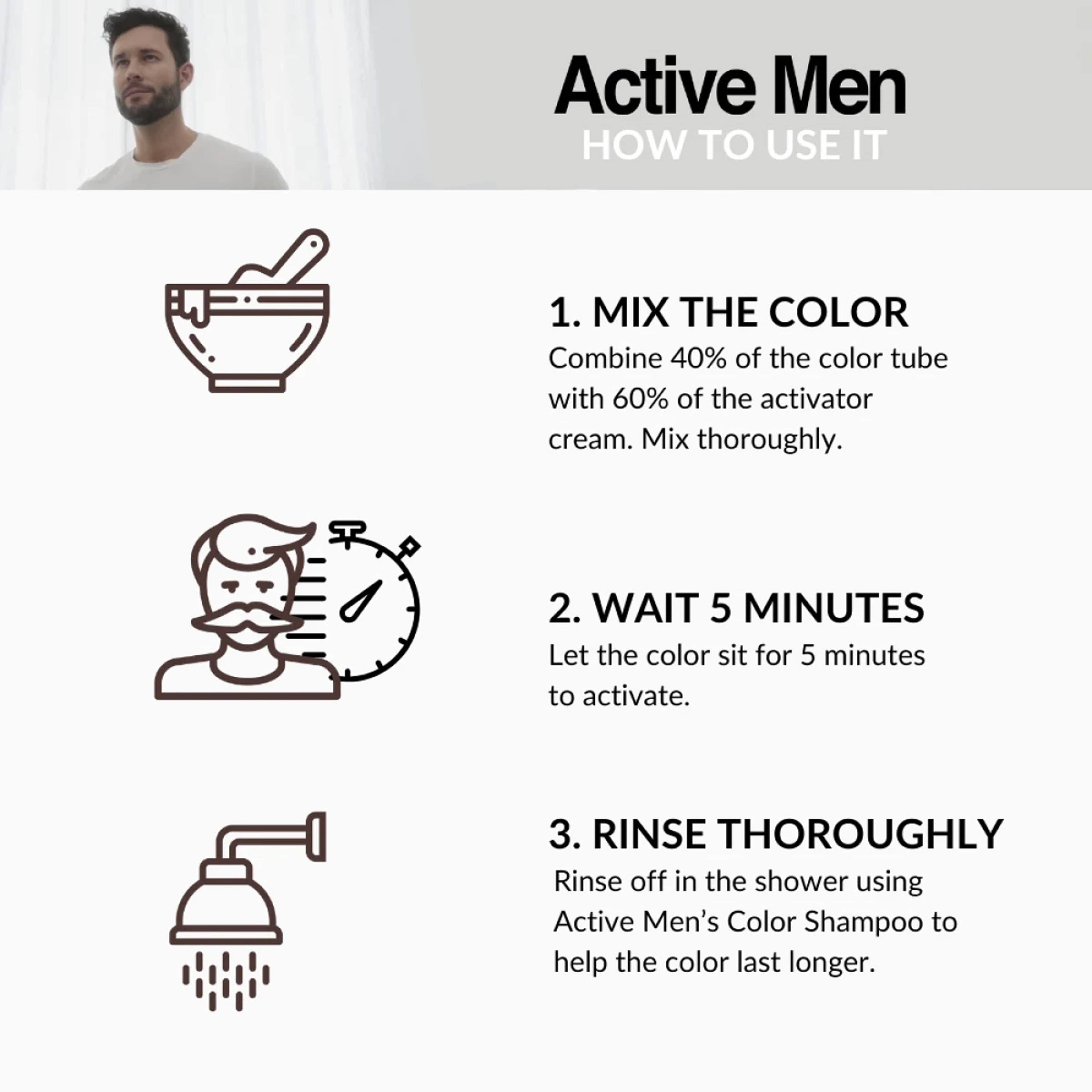 Skäggfärg och hårfärg, från Active Men, i färgen Light Brown. Klicka för att öppna bilden i stort format