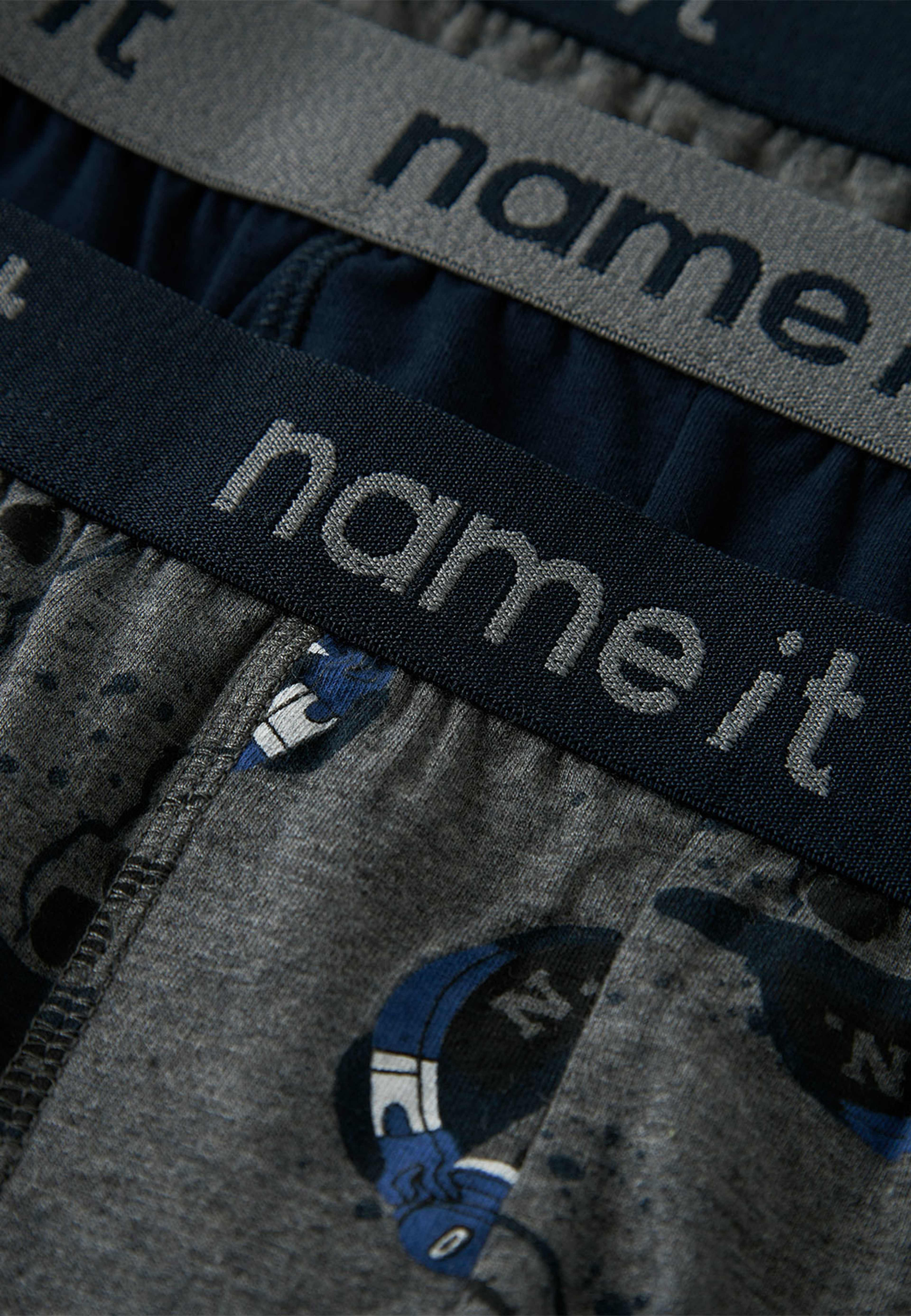 Boxers, 3-pack, från Name It, i färgen Dark Grey Melange W/ Dark Grey Melange + Dark Sapphir. Klicka för att öppna bilden i stort format
