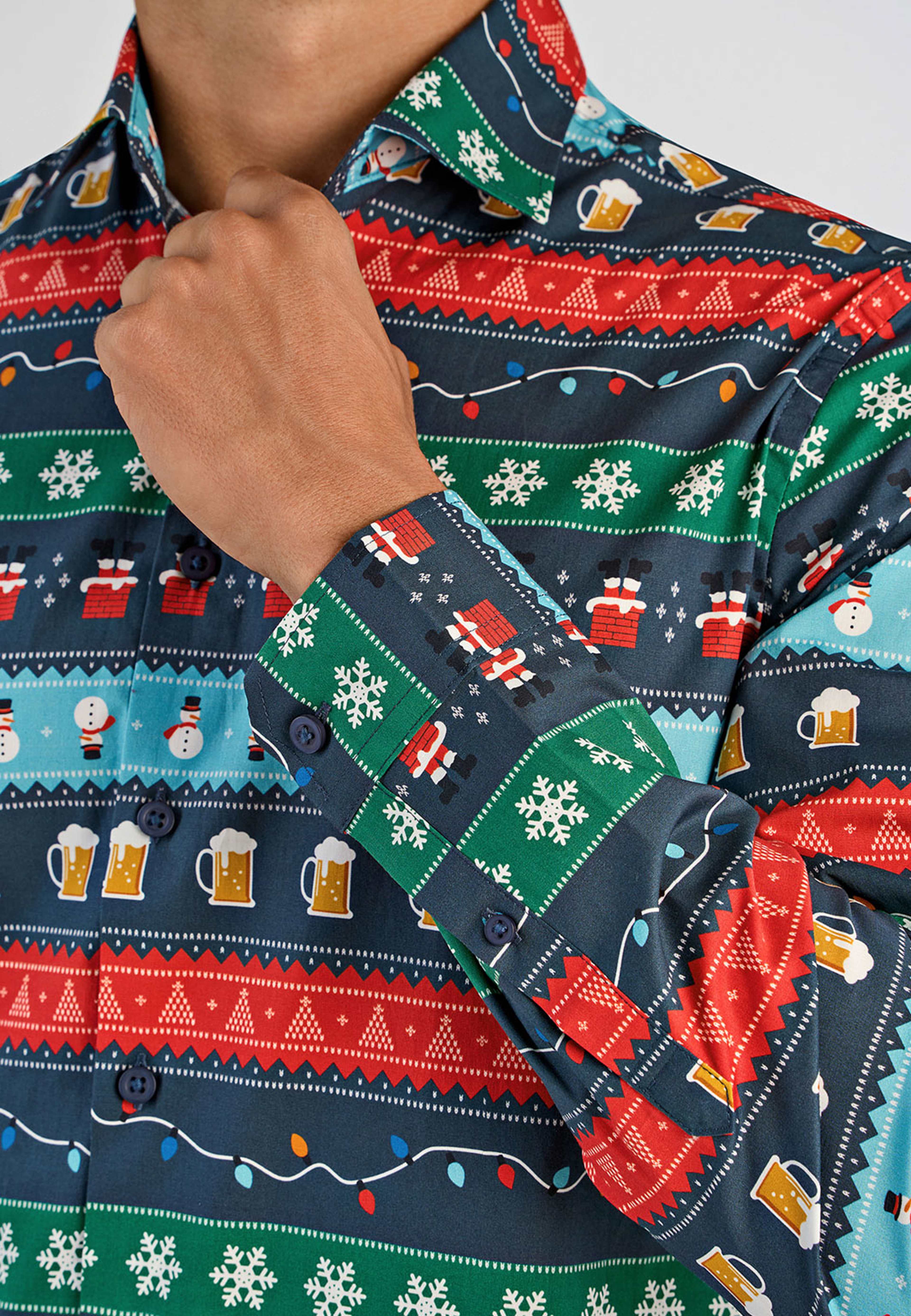 AOP Christmas Shirt L/S, från Lindbergh, i färgen Navy. Klicka för att öppna bilden i stort format