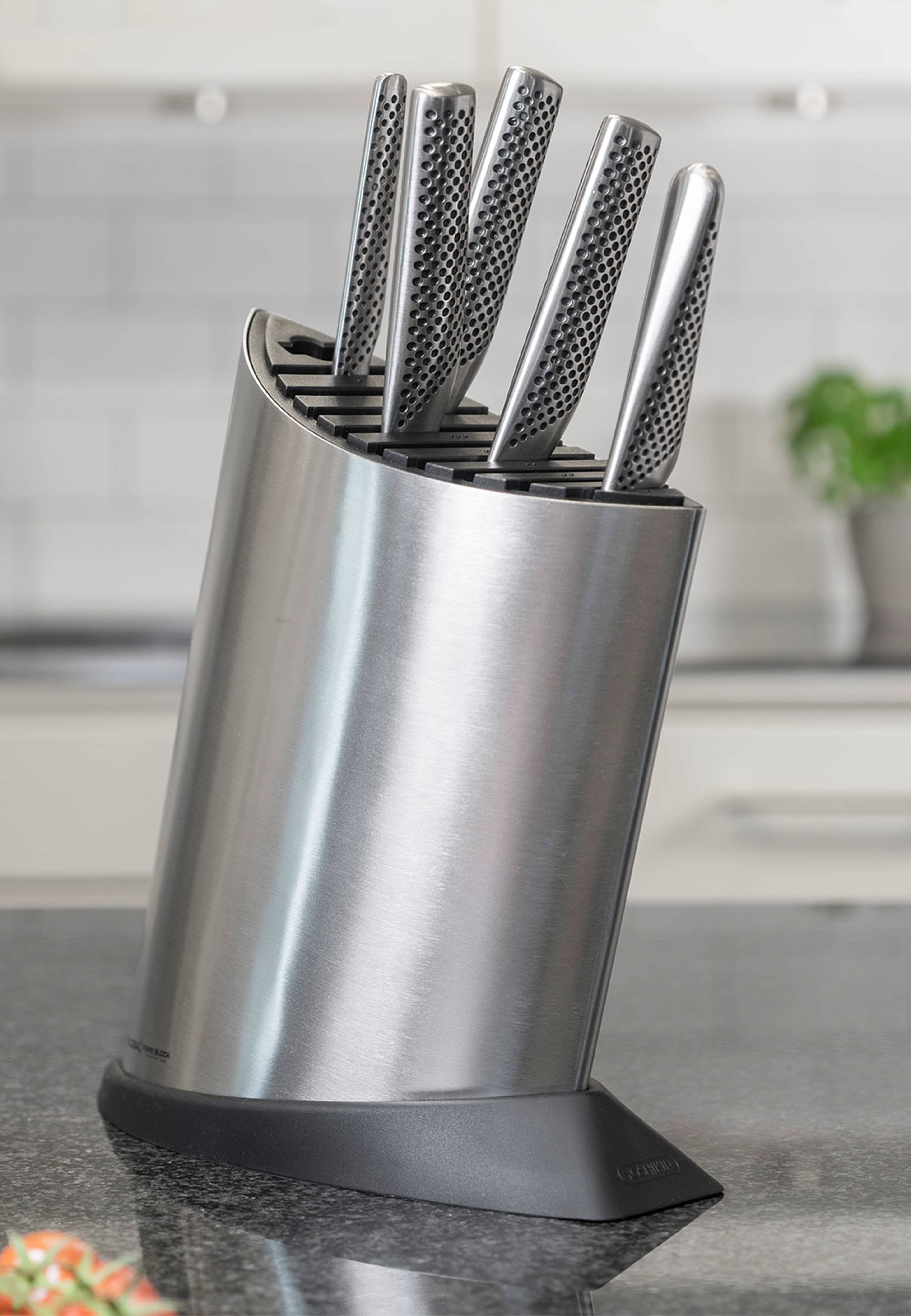 Knivblock rfr 9+1, från Global, i färgen Rostfri. Klicka för att öppna bilden i stort format