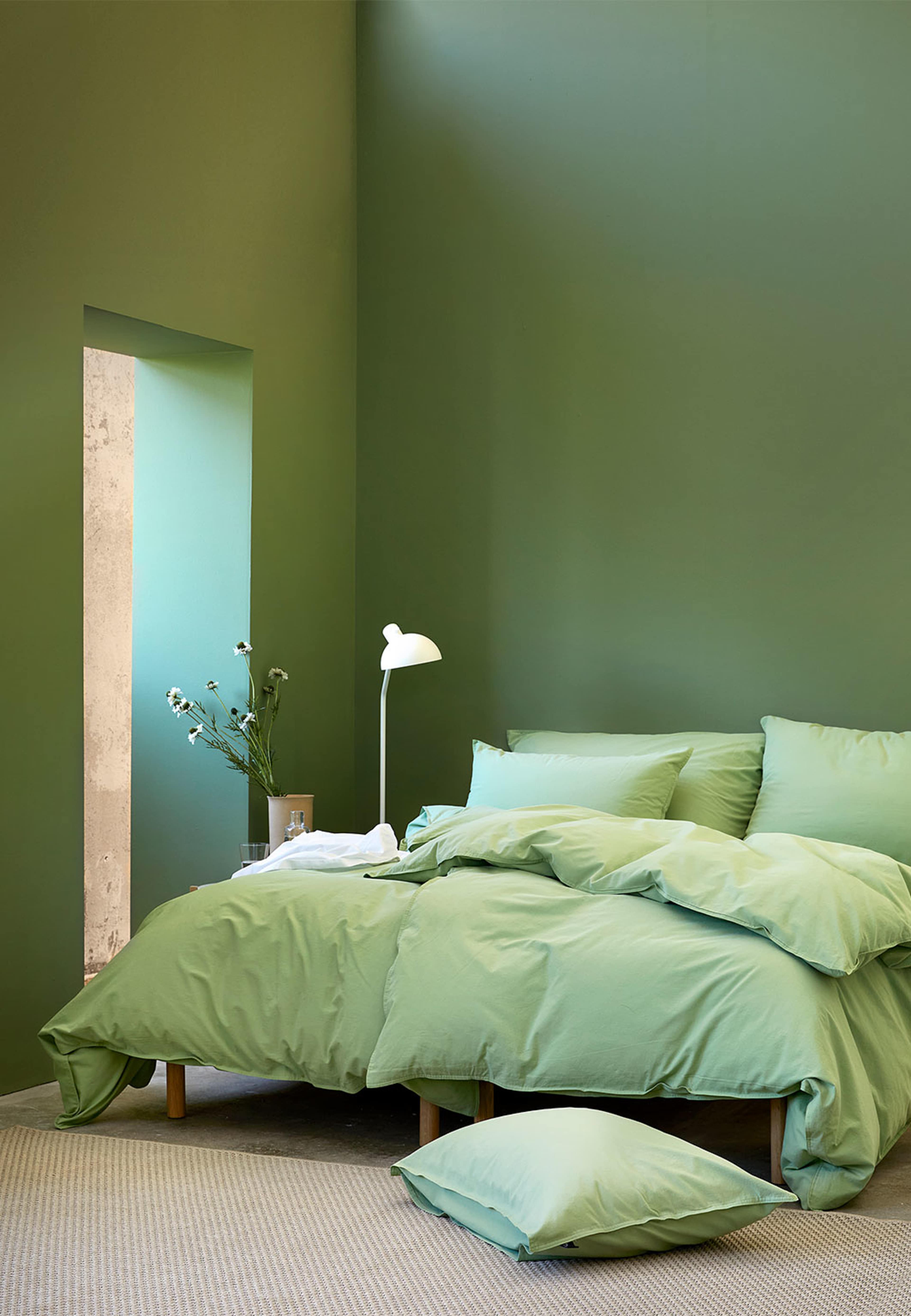 Fröya ekologisk bomull bäddset 150x210 cm, från Høie of Scandinavia, i färgen Vårgrön. Klicka för att öppna bilden i stort format