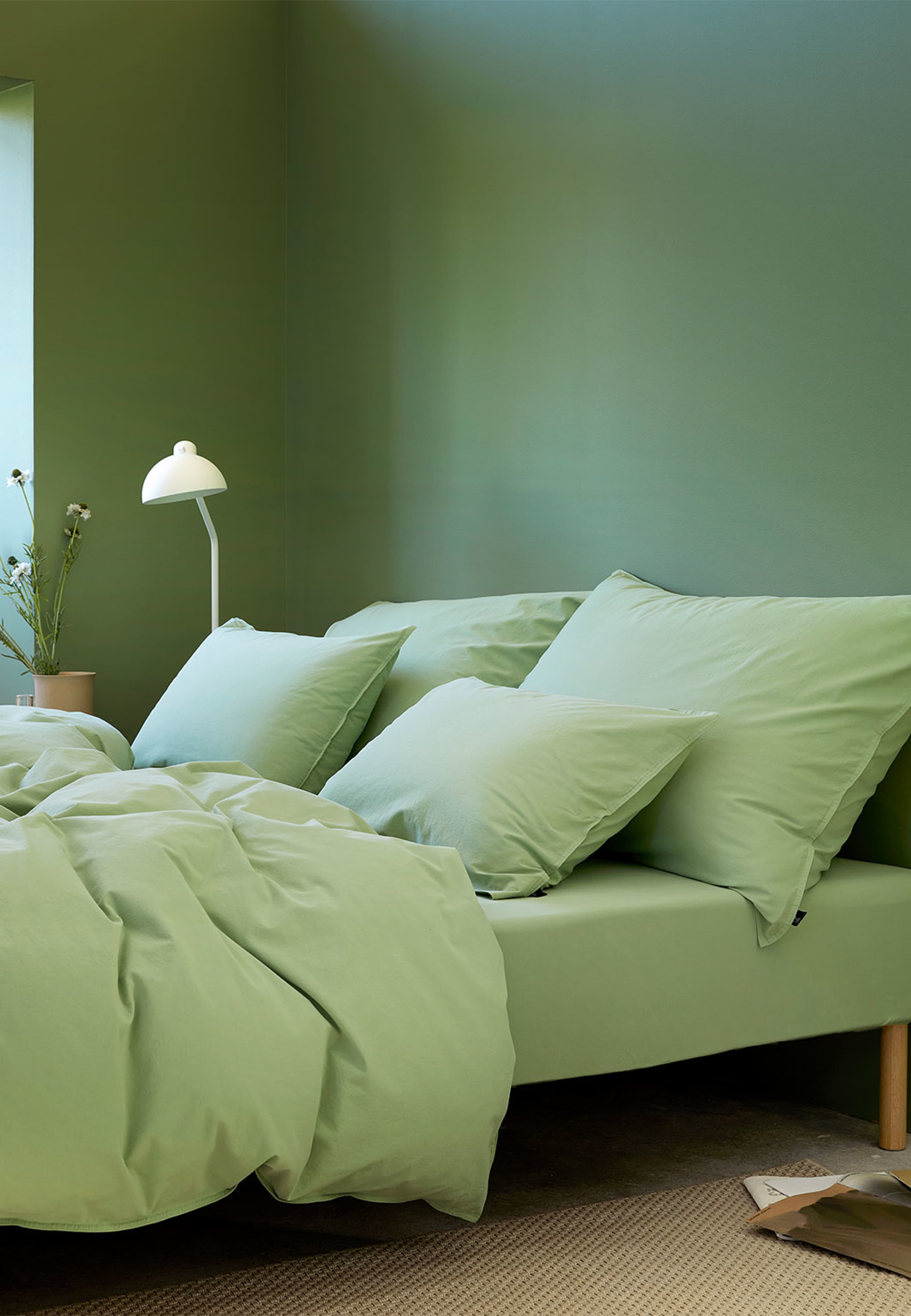 Fröya ekologisk bomull bäddset 150x210 cm, från Høie of Scandinavia, i färgen Vårgrön. Klicka för att öppna bilden i stort format