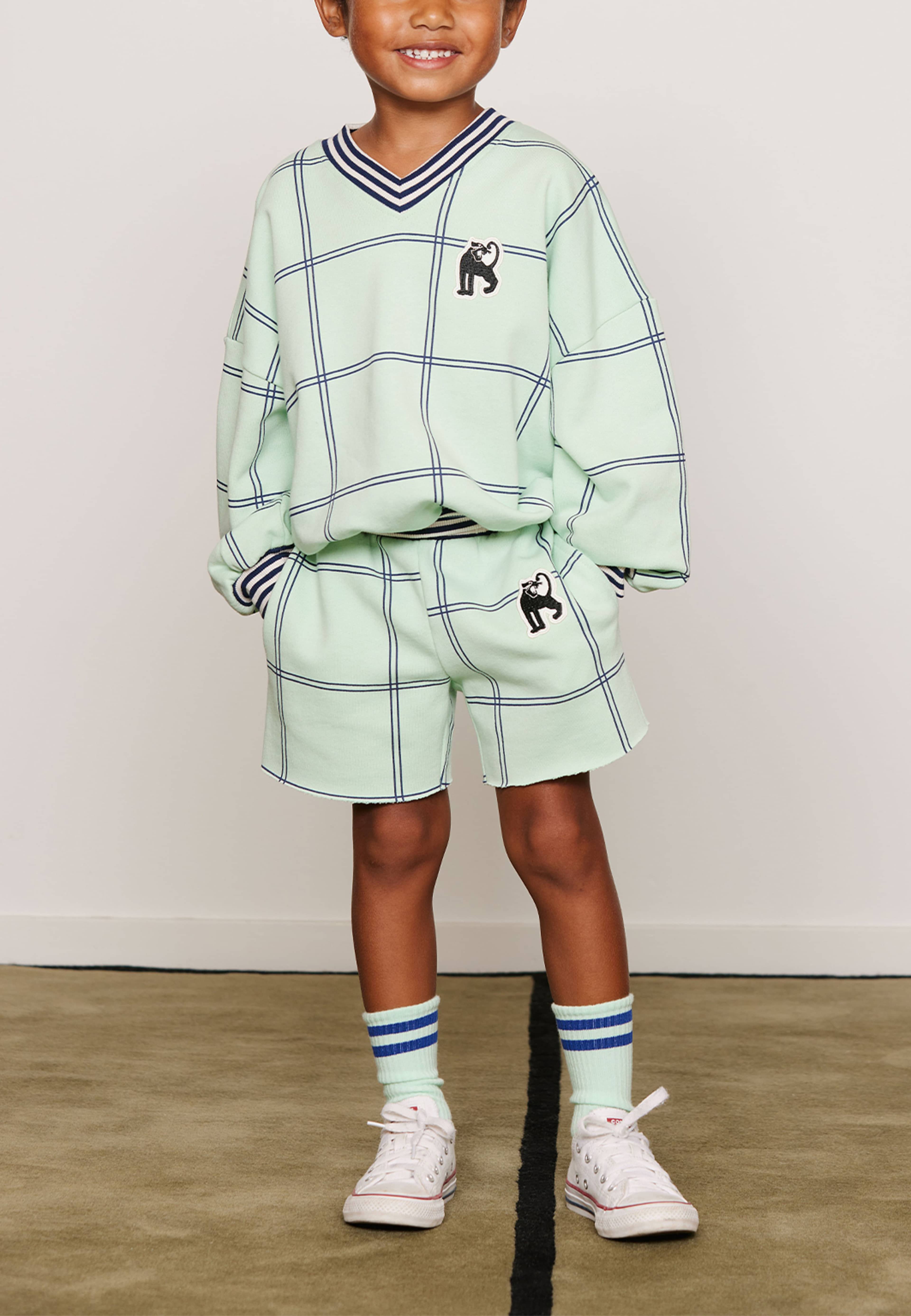 Check Panther Sweatshirt, från Mini Rodini, i färgen Green. Klicka för att öppna bilden i stort format
