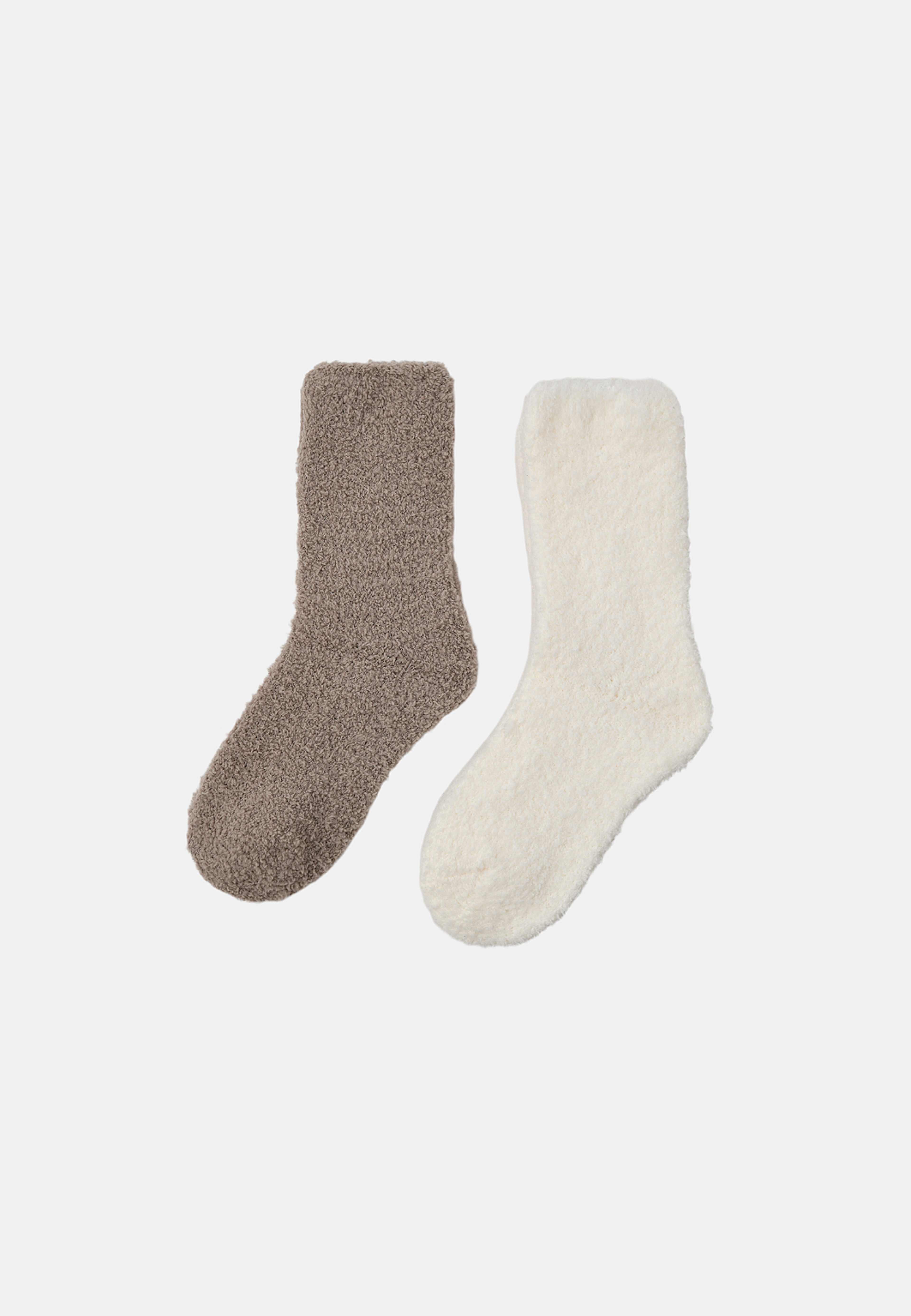 Fleecesockor, 2-pack, från RIKIKI, i färgen Off-white. Klicka för att öppna bilden i stort format