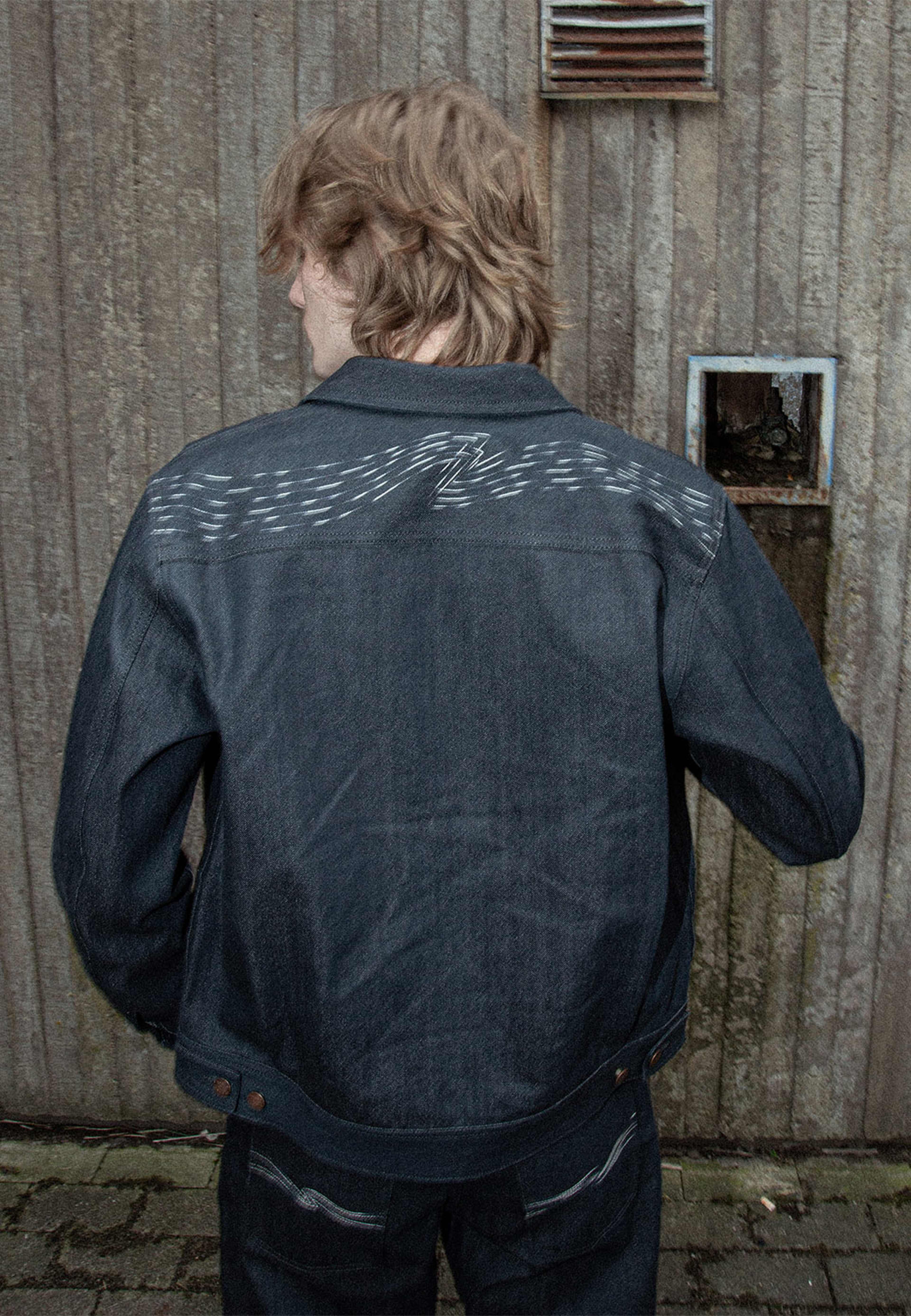 Blake Zip Jacket Static Noise, från Nudie Jeans, i färgen Blue. Klicka för att öppna bilden i stort format