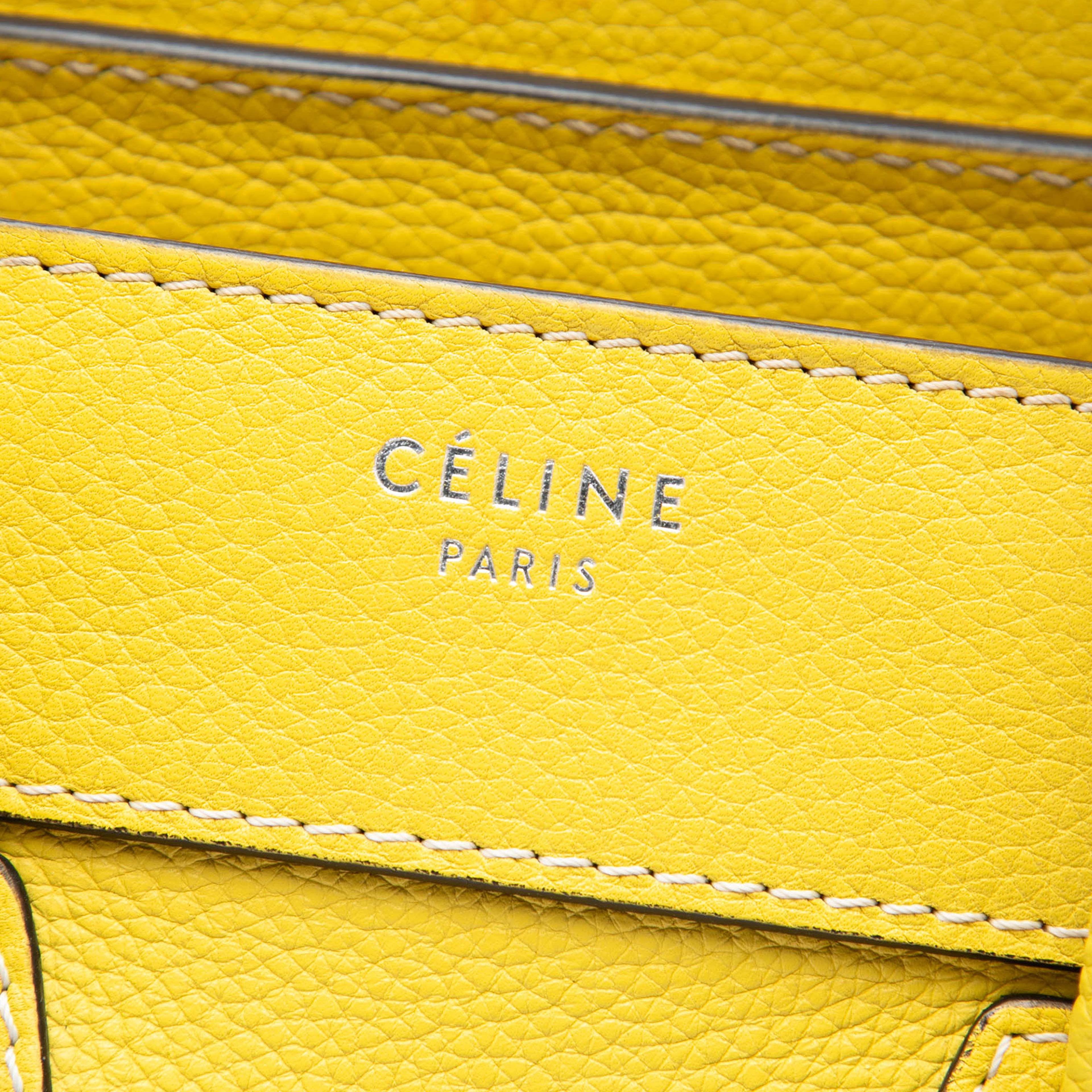 Celine Micro Drummed Calfskin Luggage Tote, från Luxclusif, i färgen gul. Klicka för att öppna bilden i stort format
