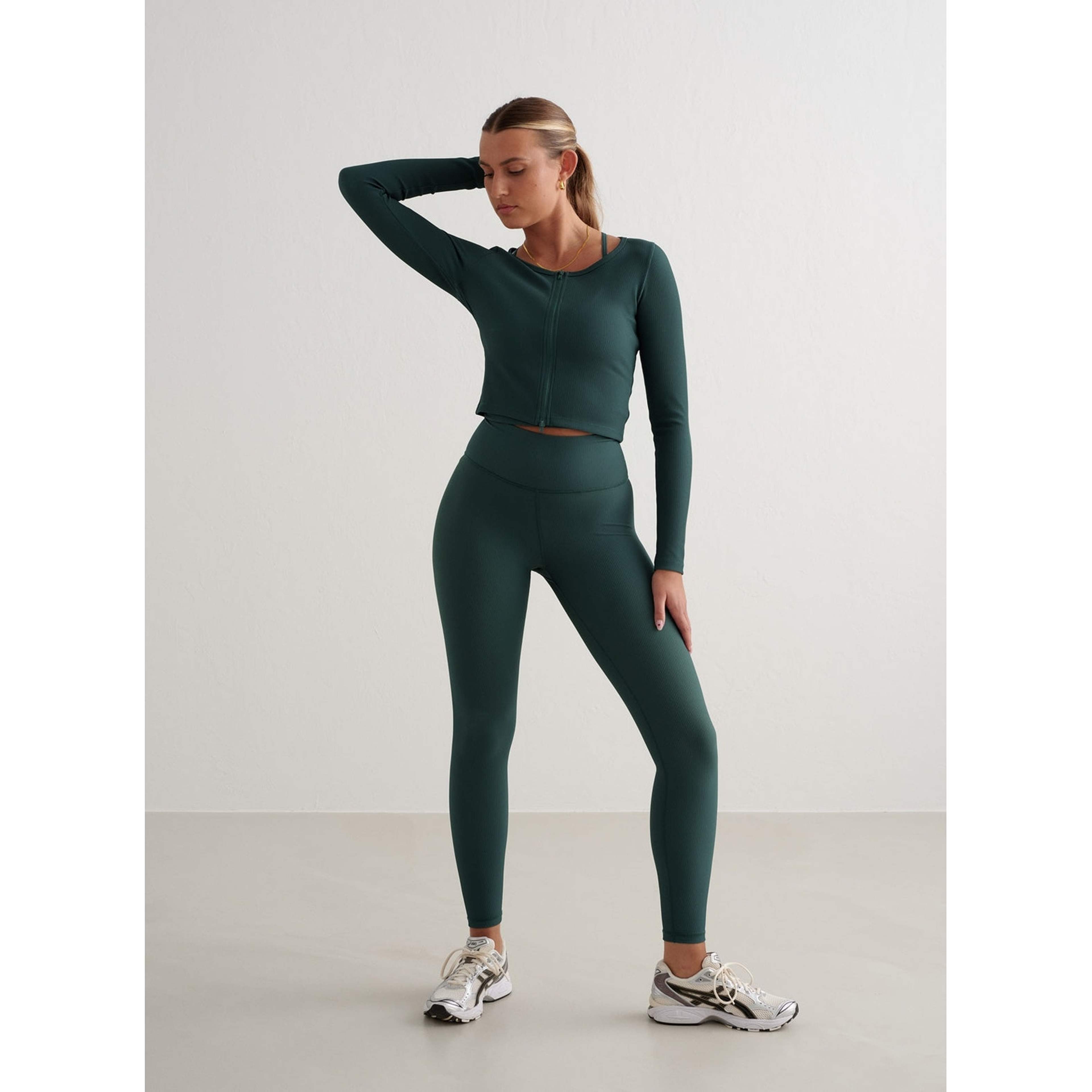 Deep Emerald Ribbed Performance Zipped Cardigan