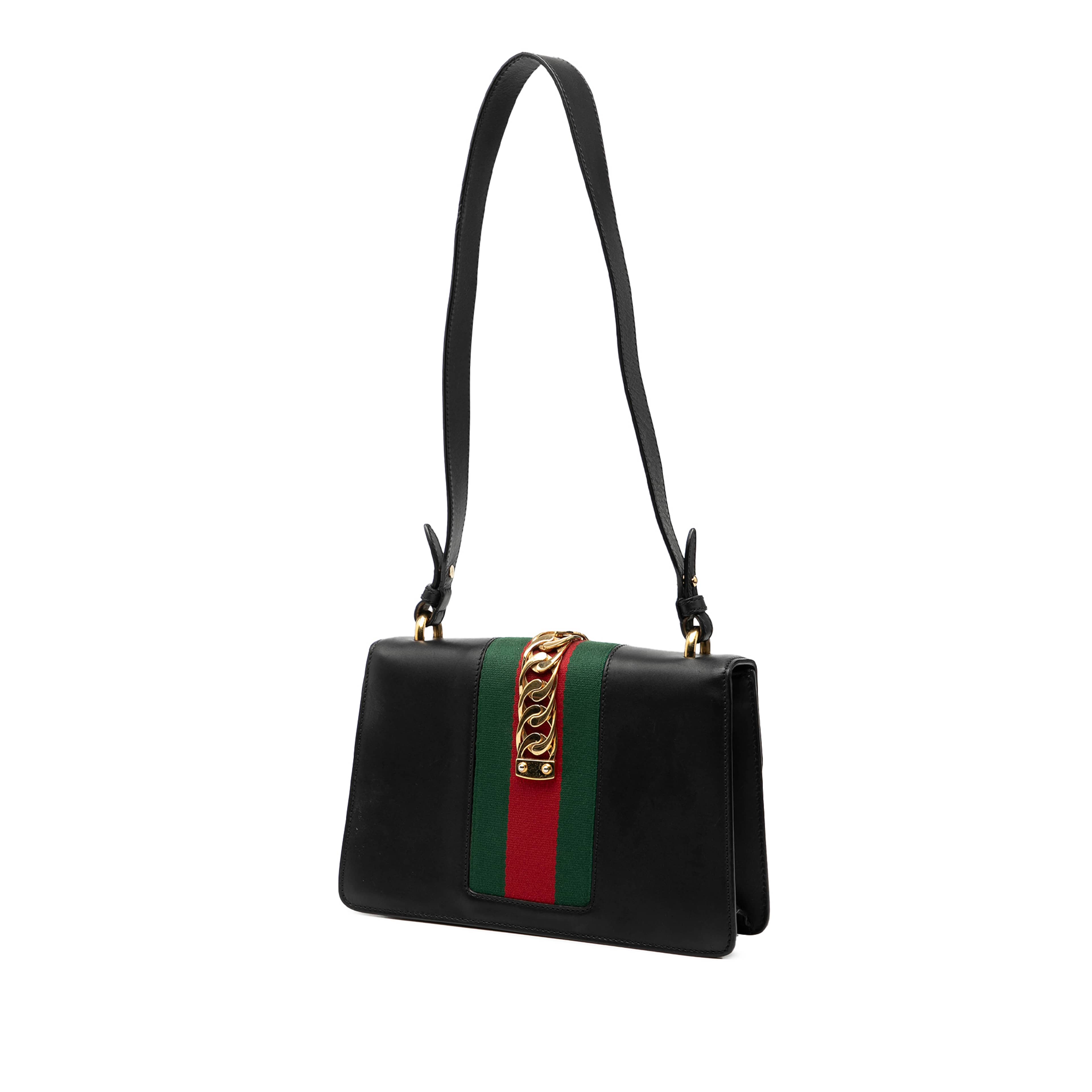Gucci Small Leather Sylvie Web Satchel, från Luxclusif, i färgen black. Klicka för att öppna bilden i stort format