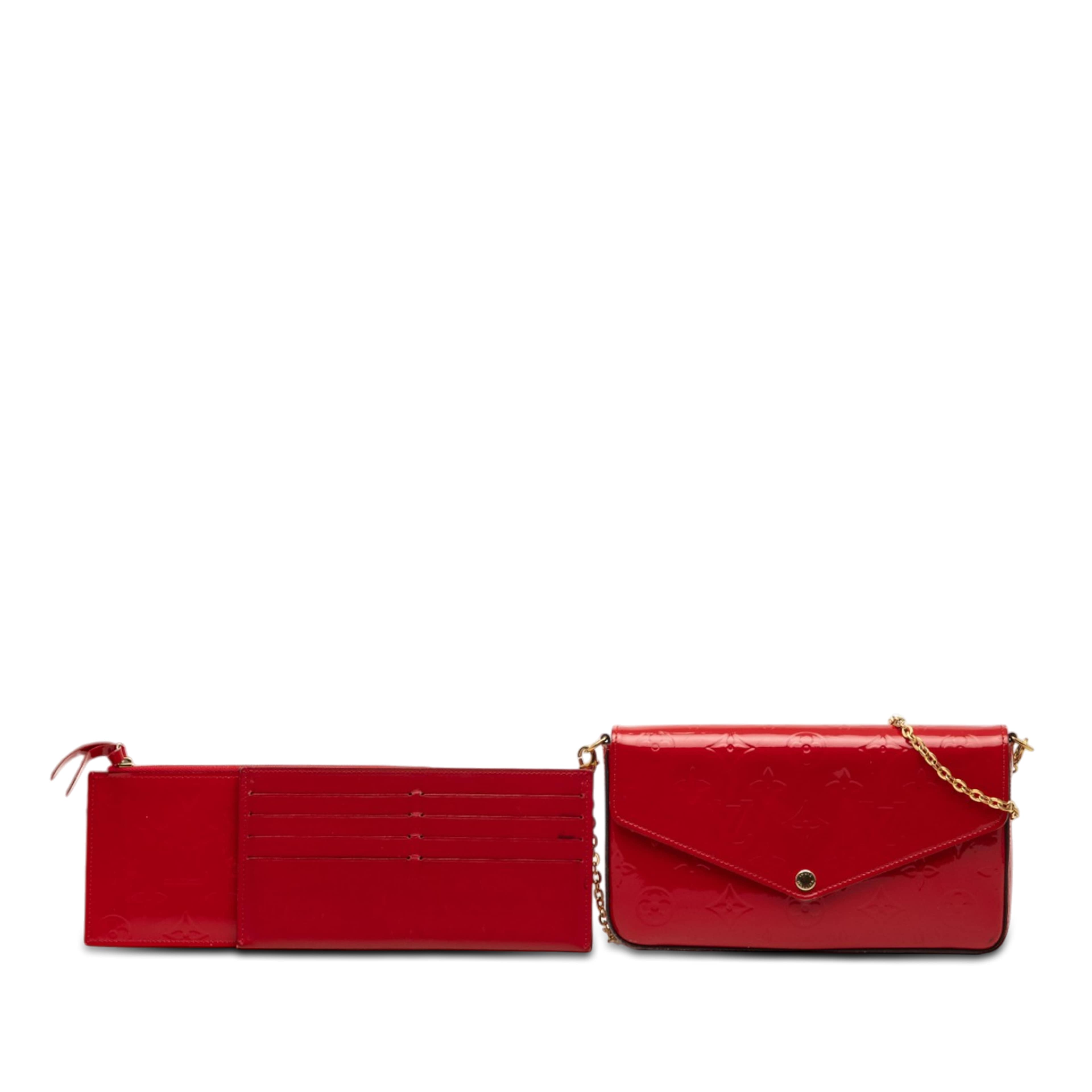 Louis Vuitton Monogram Vernis Pochette Felicie, från Luxclusif, i färgen röd. Klicka för att öppna bilden i stort format