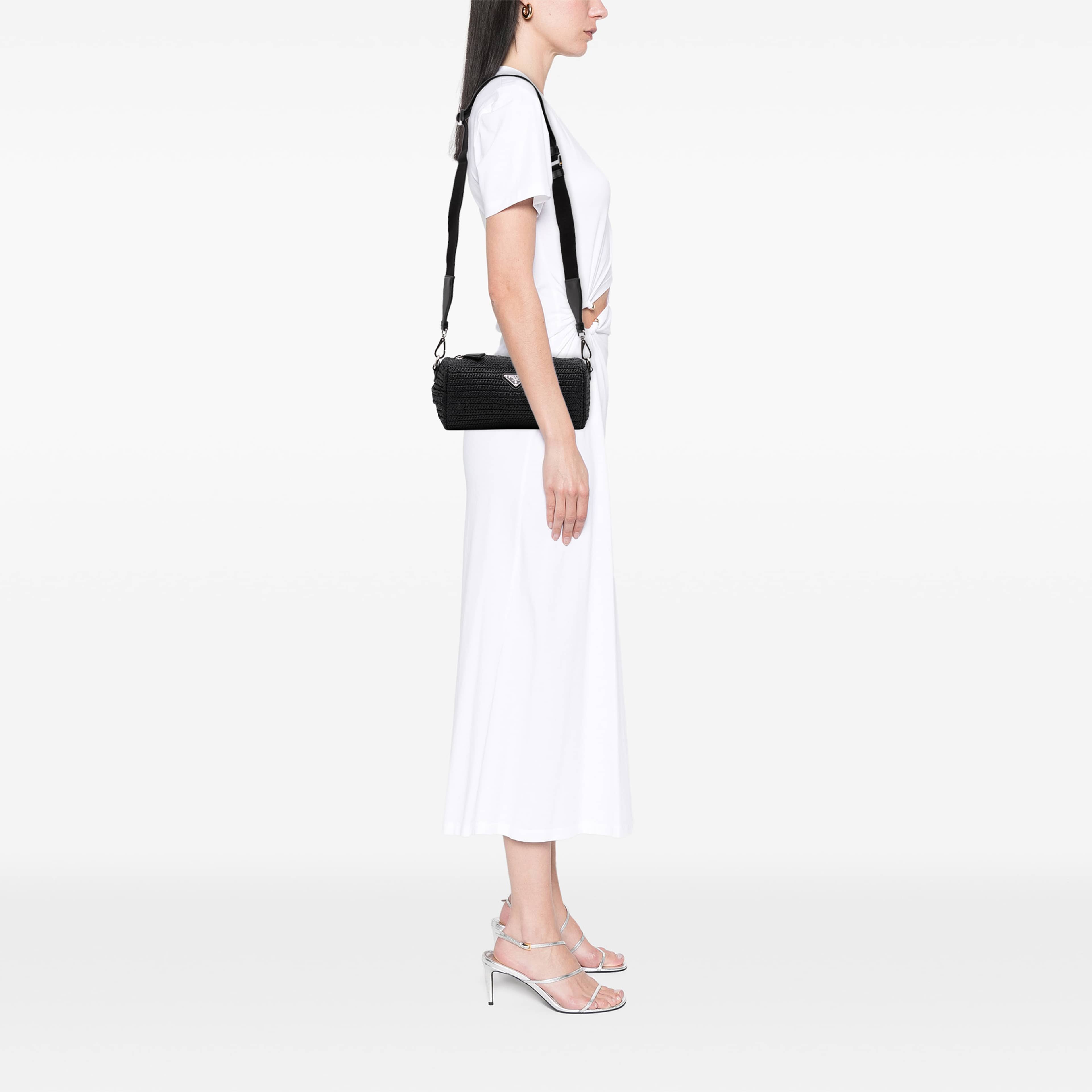 Prada Raffia Effect Crochet Crossbody, från Luxclusif, i färgen svart. Klicka för att öppna bilden i stort format