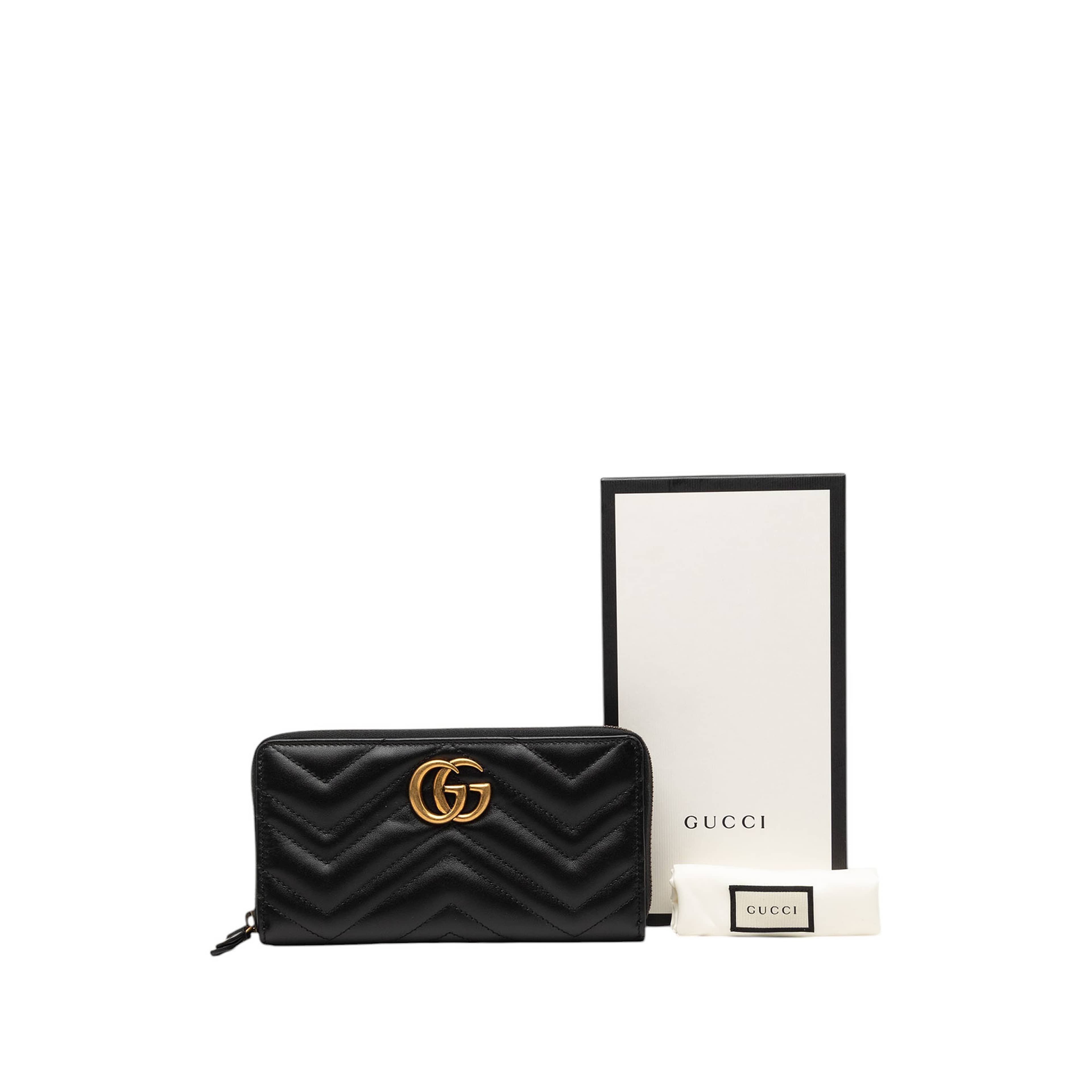 Gucci Gg Marmont Matelasse Calfskin Zip Around Wallet, från Luxclusif, i färgen svart. Klicka för att öppna bilden i stort format