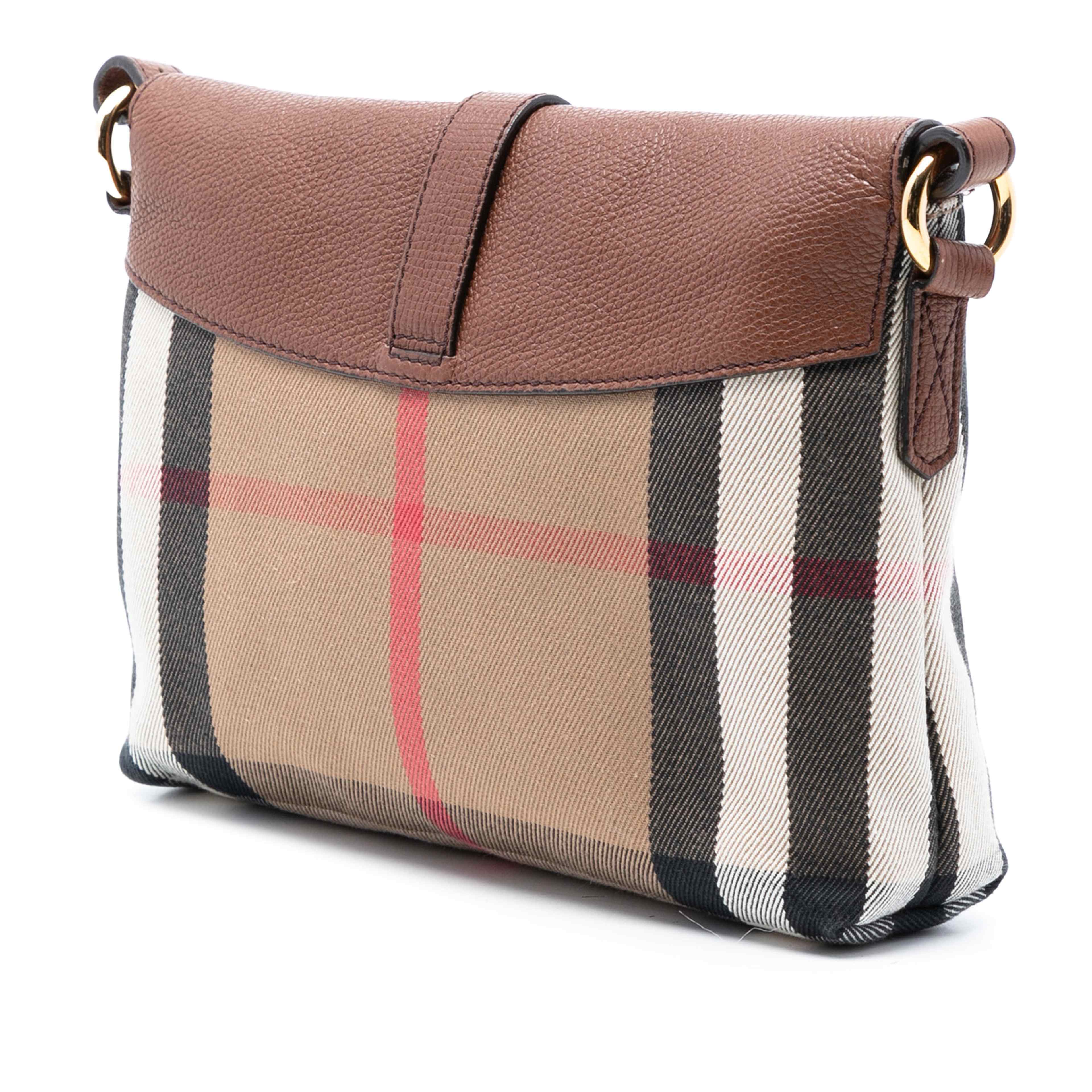 Burberry Small House Check Canvas And Leather Horseshoe Milton Crossbody, från Luxclusif, i färgen light brown. Klicka för att öppna bilden i stort format