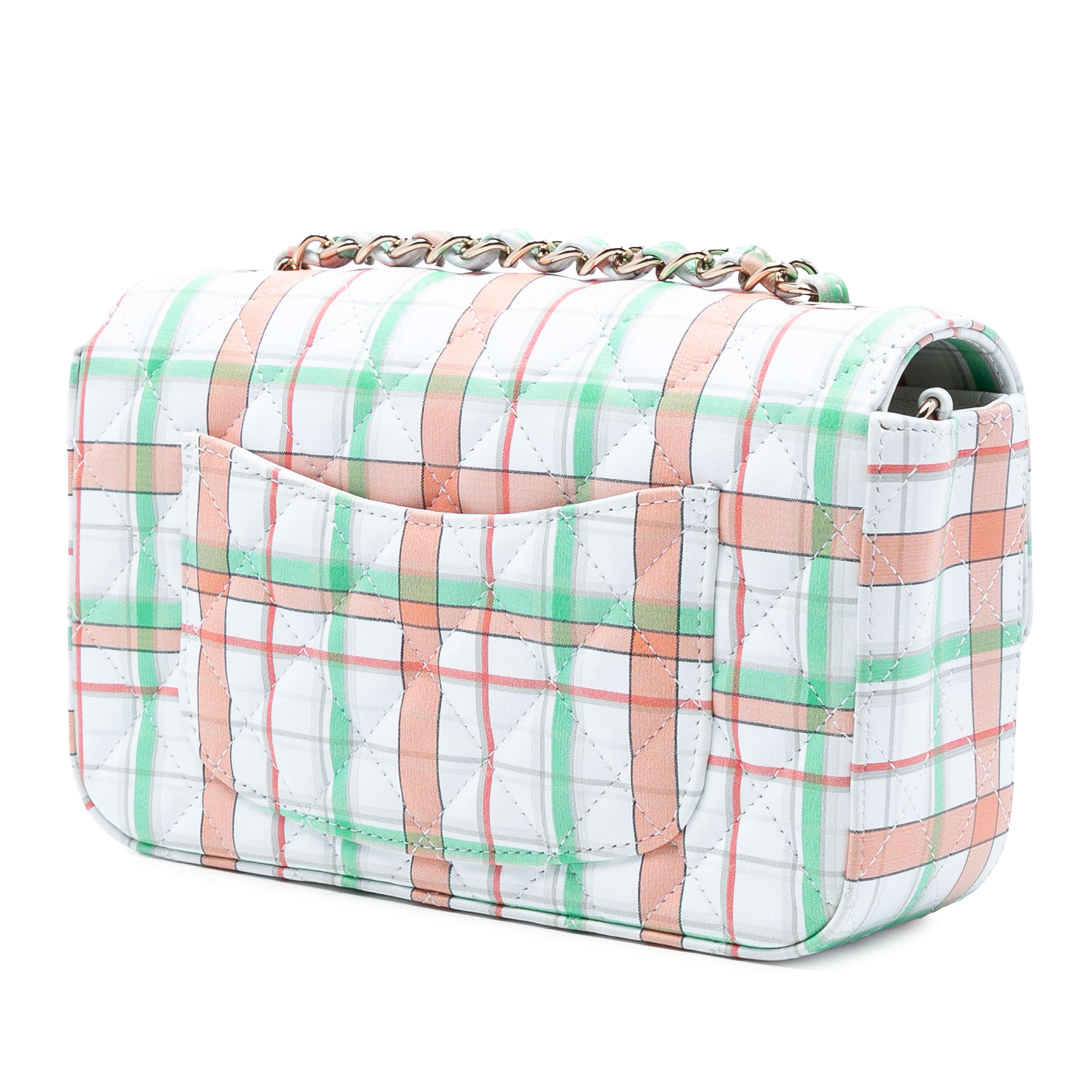 Chanel Mini Rectangular Classic Printed Calfskin Single Flap, från Luxclusif, i färgen light green. Klicka för att öppna bilden i stort format