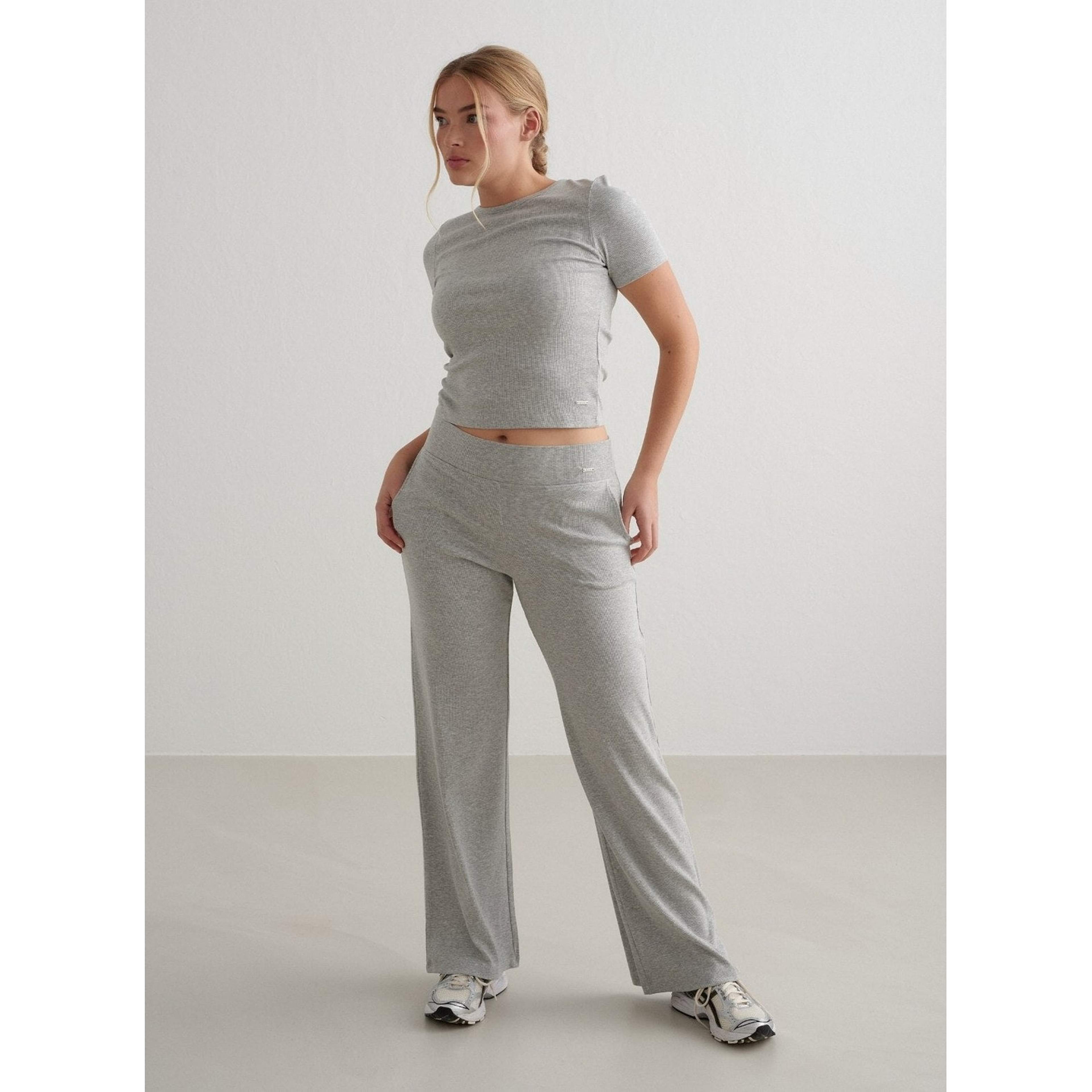 Grey Melange Ease Ribbed Wide Pants