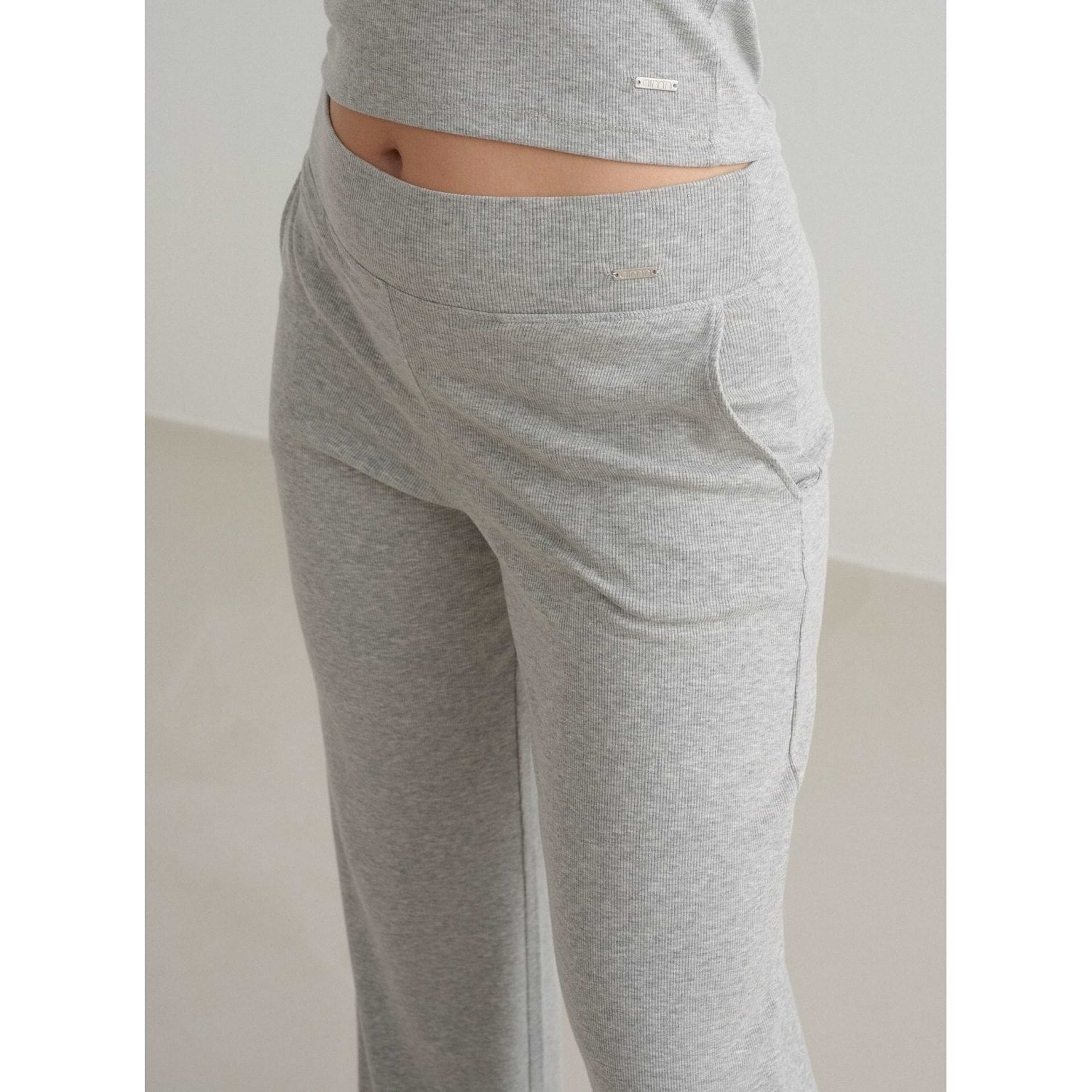 Grey Melange Ease Ribbed Wide Pants