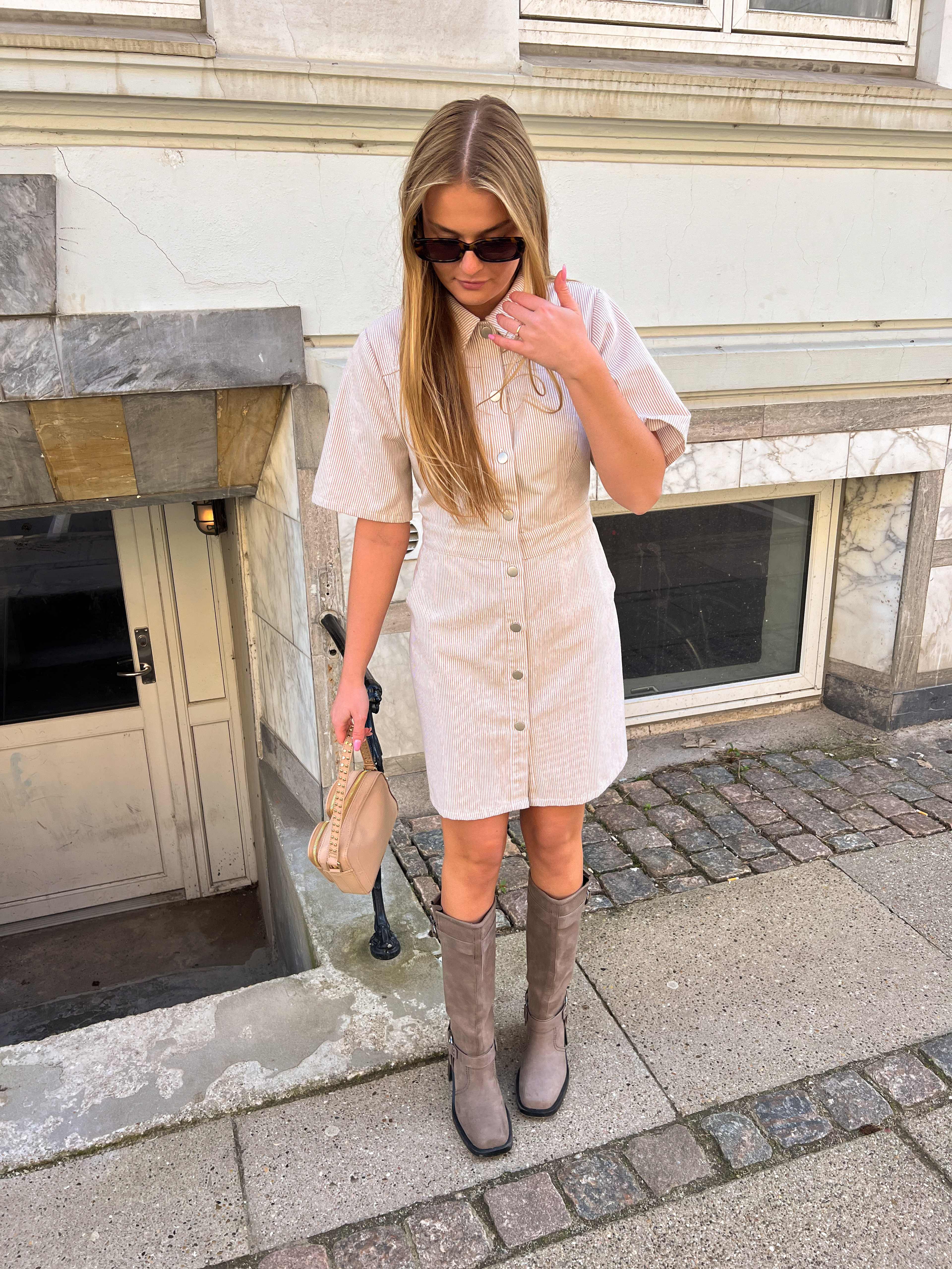 Benita Dress - Beige/white