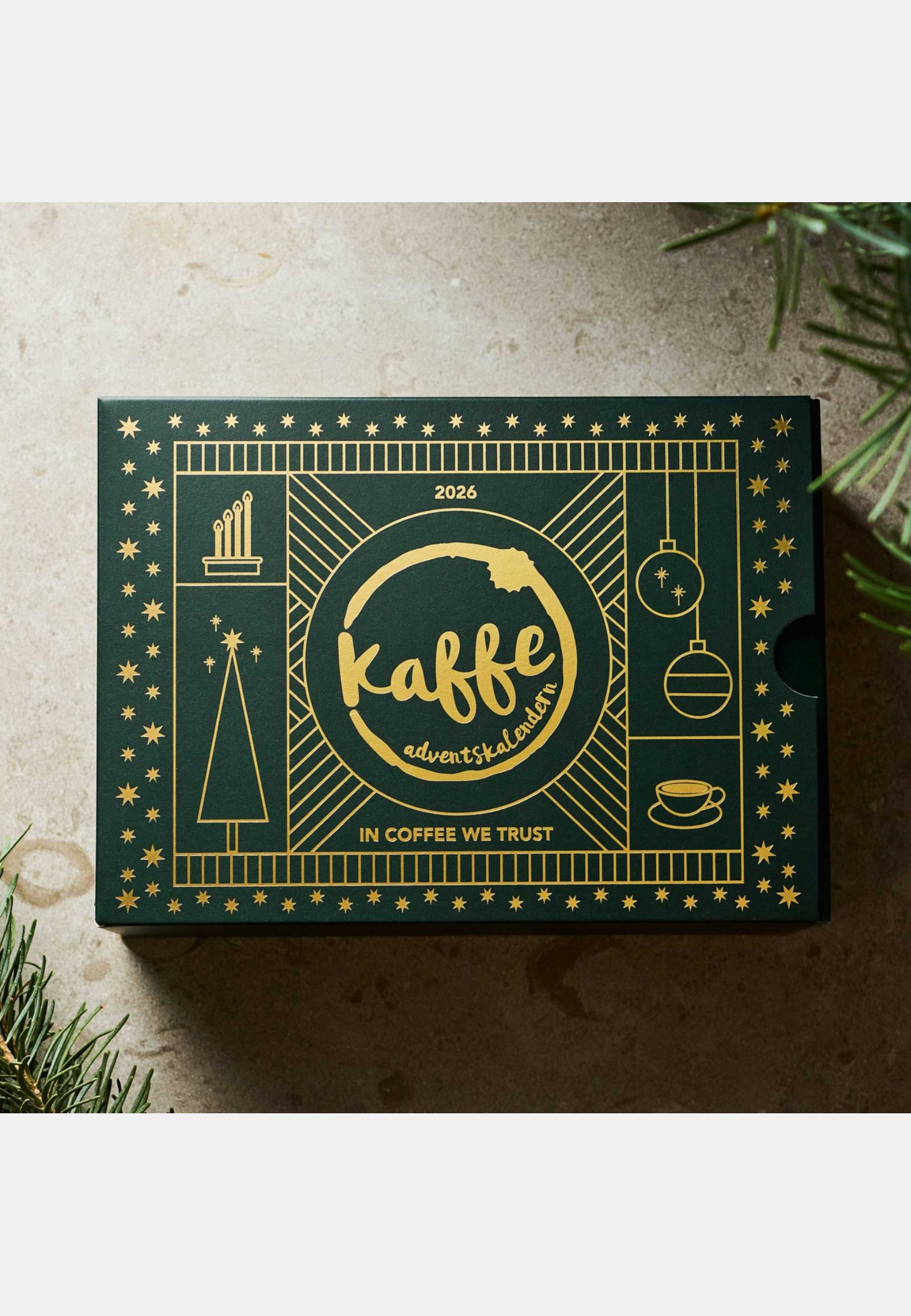 Kaffe-adventskalendern, från Nabo, i färgen mörkgrön. Klicka för att öppna bilden i stort format