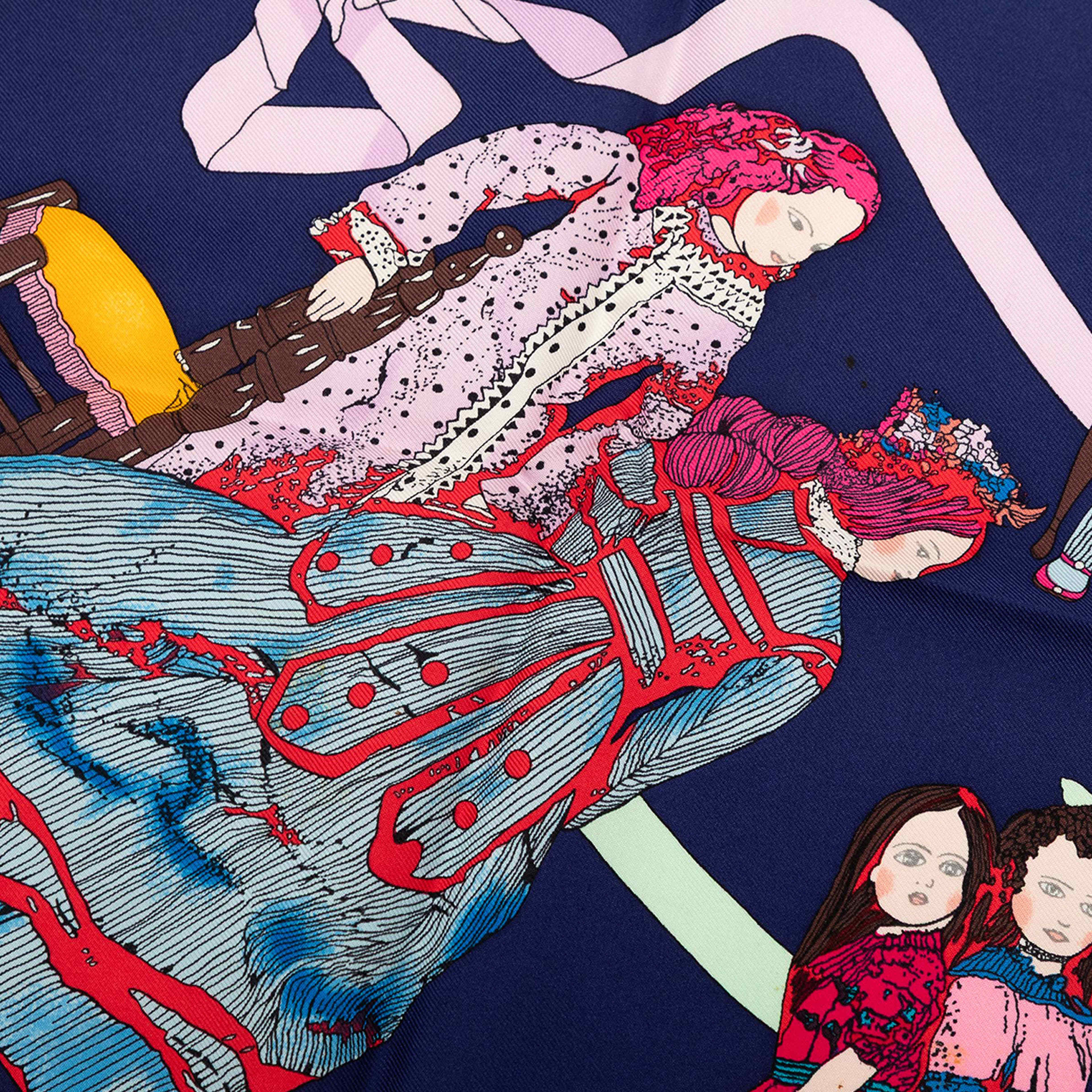Hermès Hello Dolly Silk Scarf 90, från Luxclusif, i färgen blå. Klicka för att öppna bilden i stort format