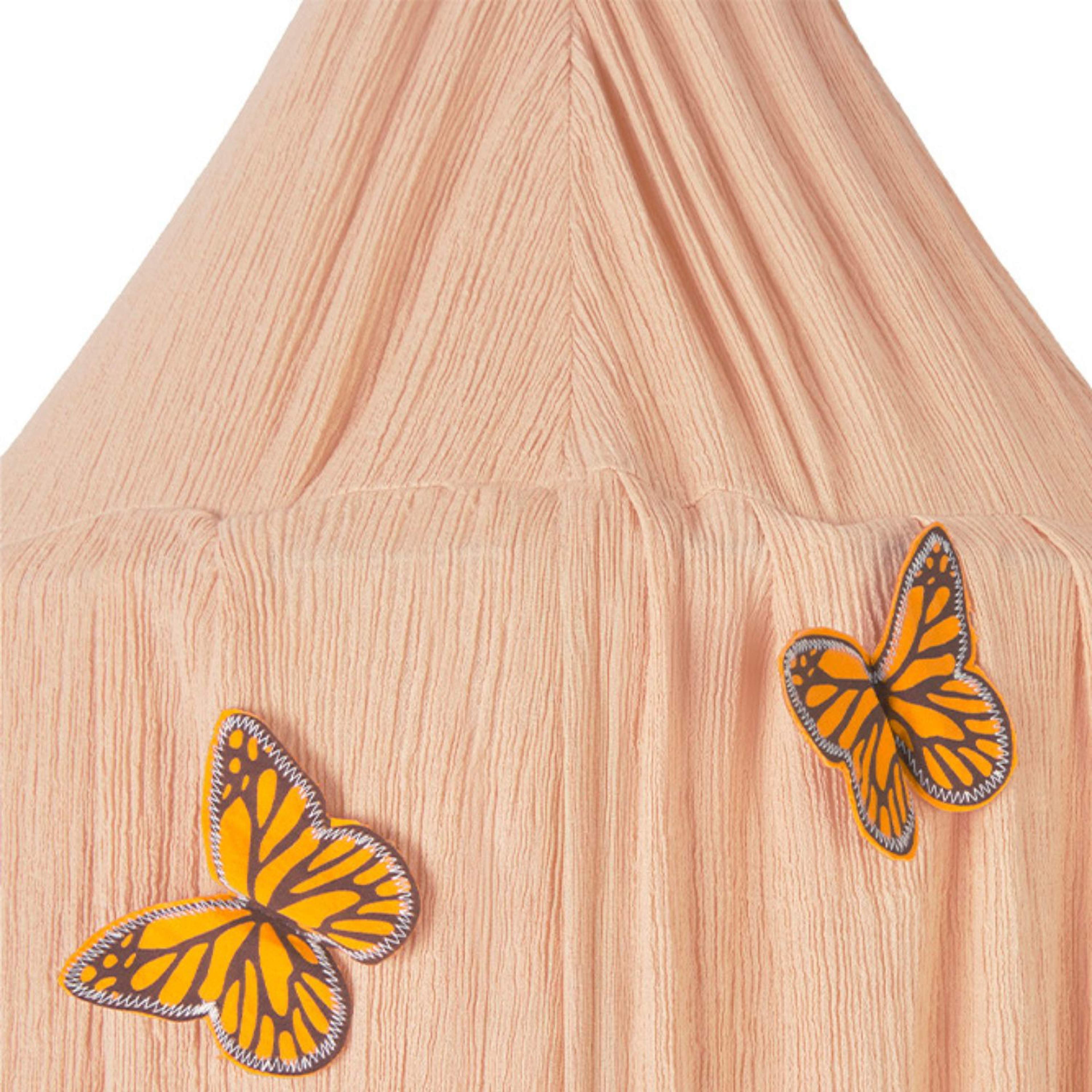 Sjömansbaldakin Crepe Swan, från LORENA CANALS, i färgen ny orange, ros, elfenben, mörkgrå. Klicka för att öppna bilden i stort format