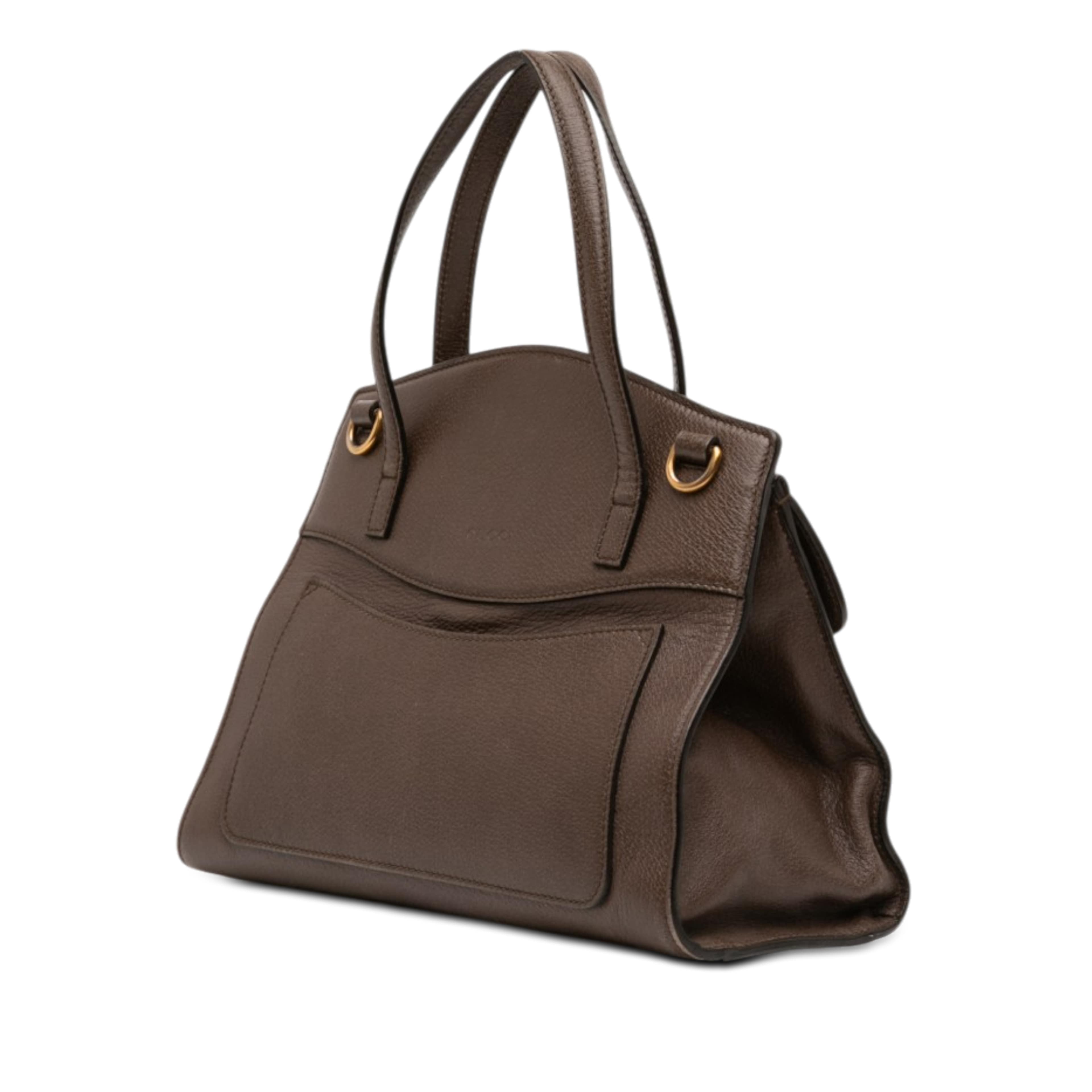Gucci Medium Calfskin Linea Totem Satchel, från Luxclusif, i färgen dark brown. Klicka för att öppna bilden i stort format
