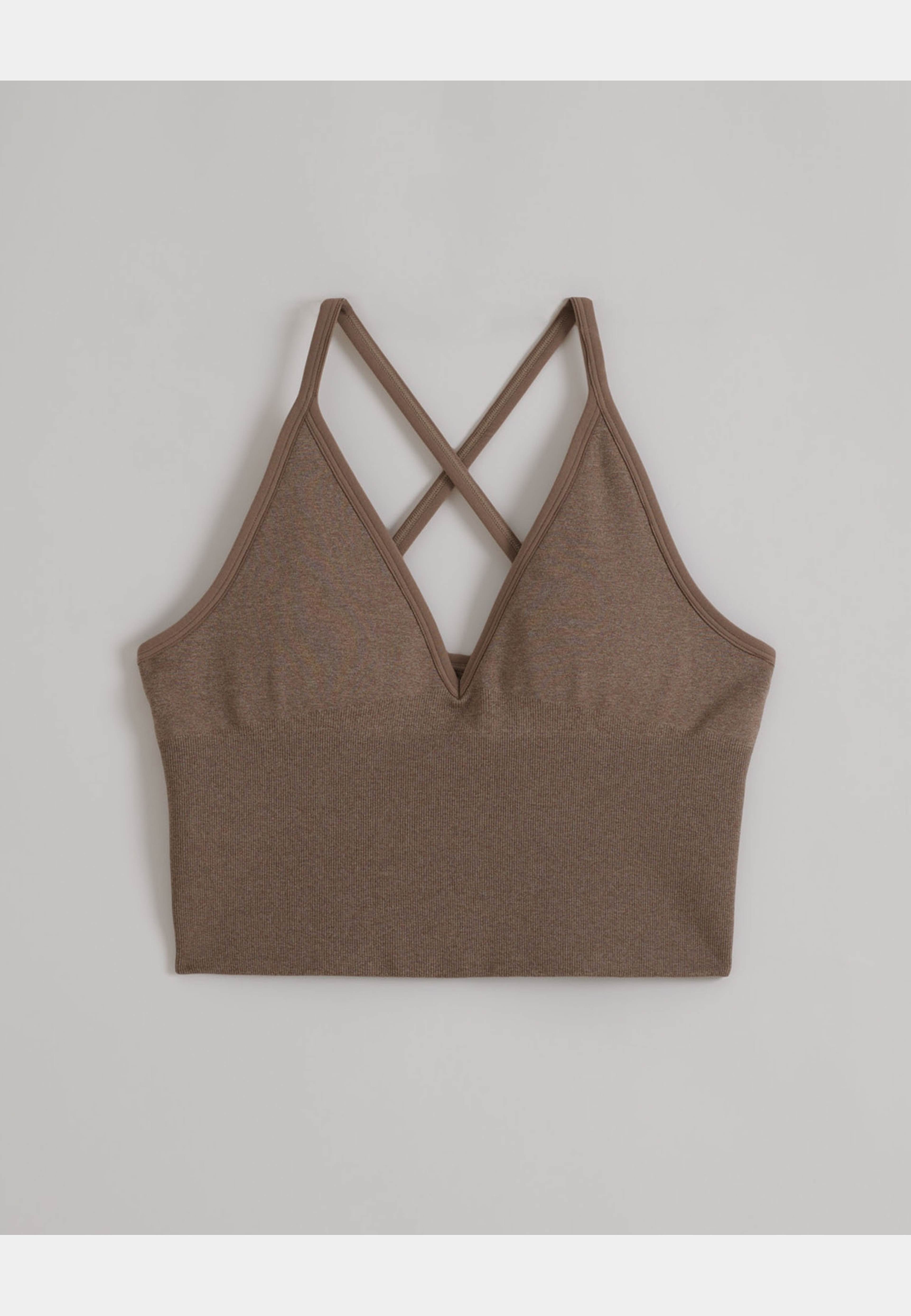 Shape Seamless Cross Back Bralette, från aim'n, i färgen espresso melange. Klicka för att öppna bilden i stort format