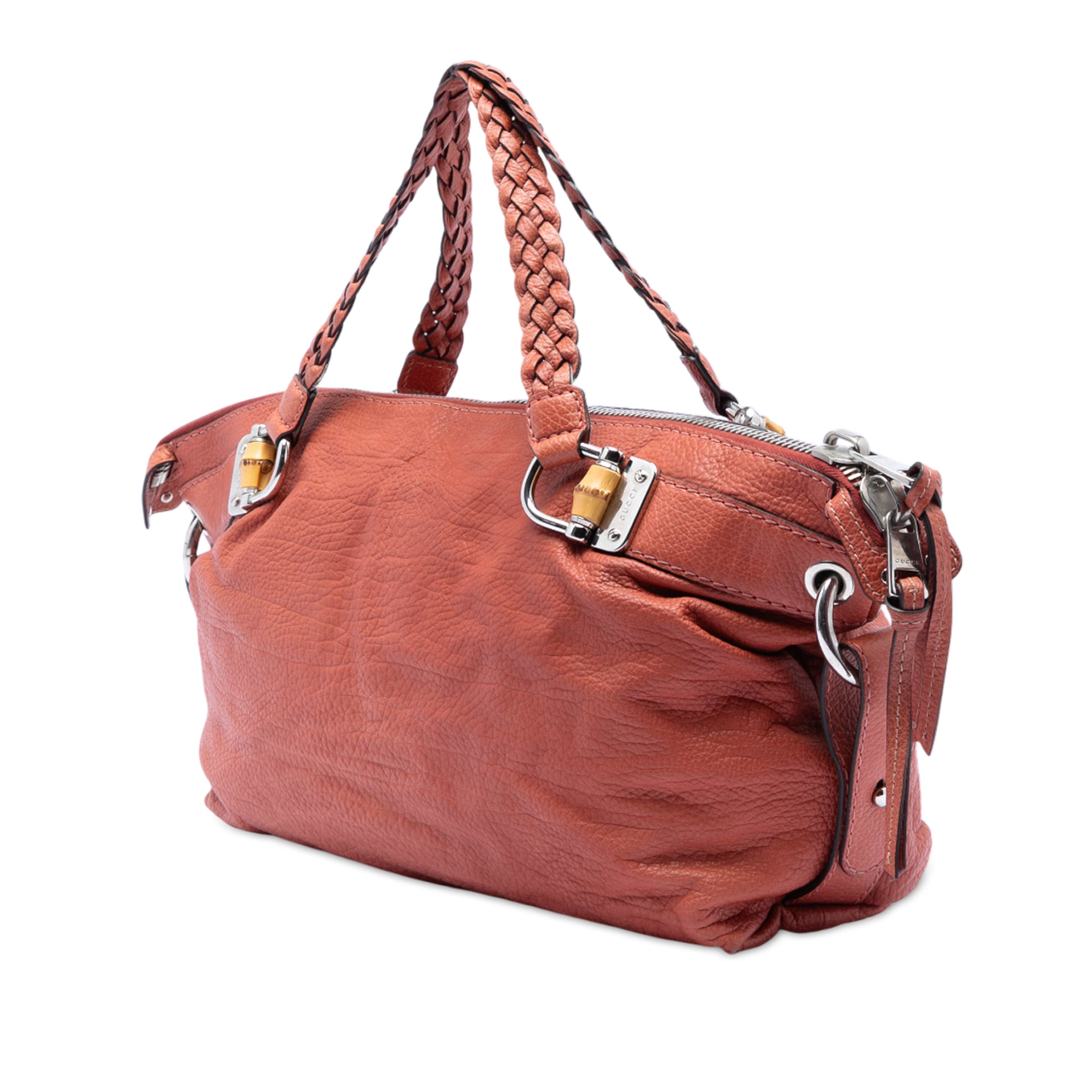 Gucci Medium Leather Bamboo Bar Tote, från Luxclusif, i färgen orange. Klicka för att öppna bilden i stort format