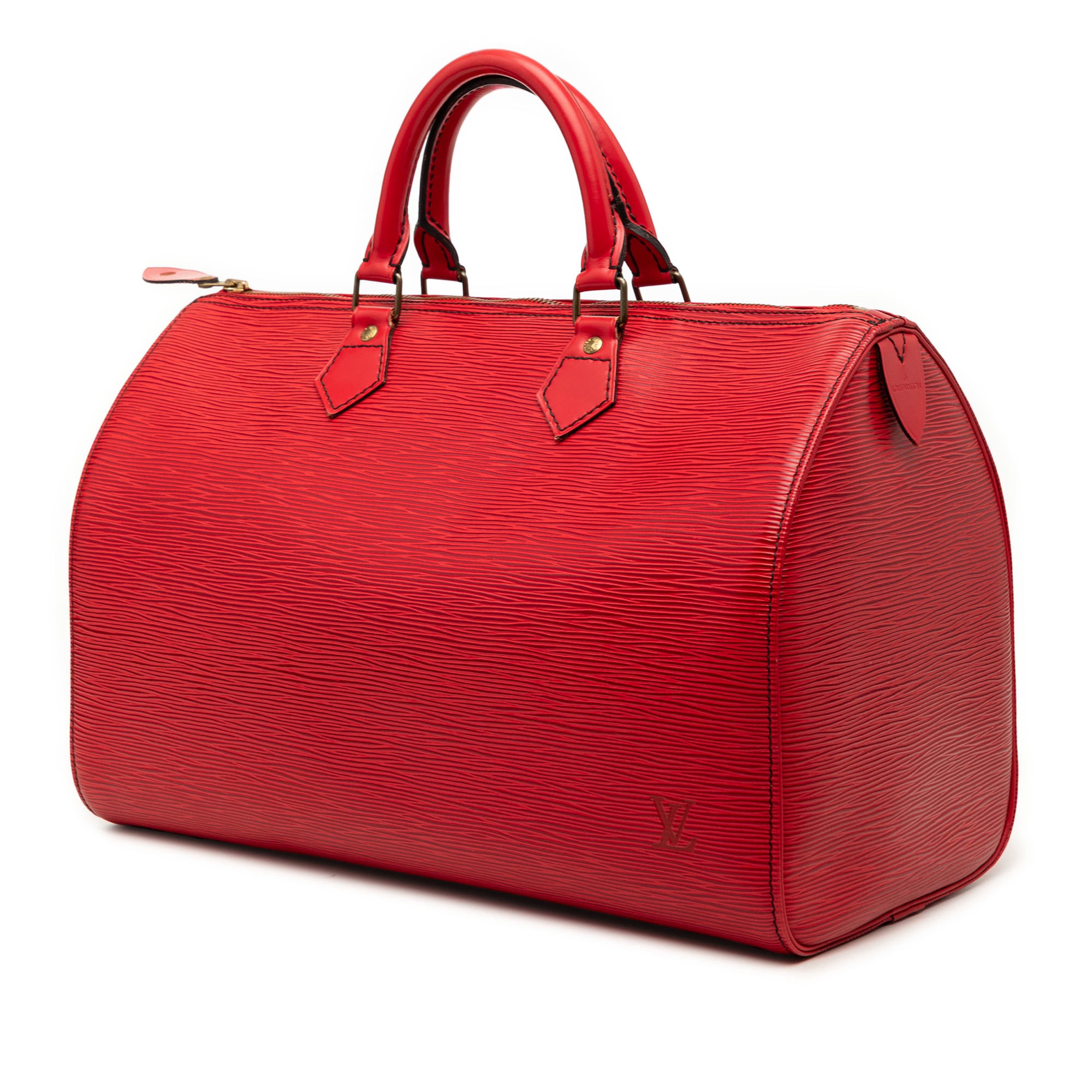 Louis Vuitton Epi Speedy 35, från Luxclusif, i färgen red. Klicka för att öppna bilden i stort format