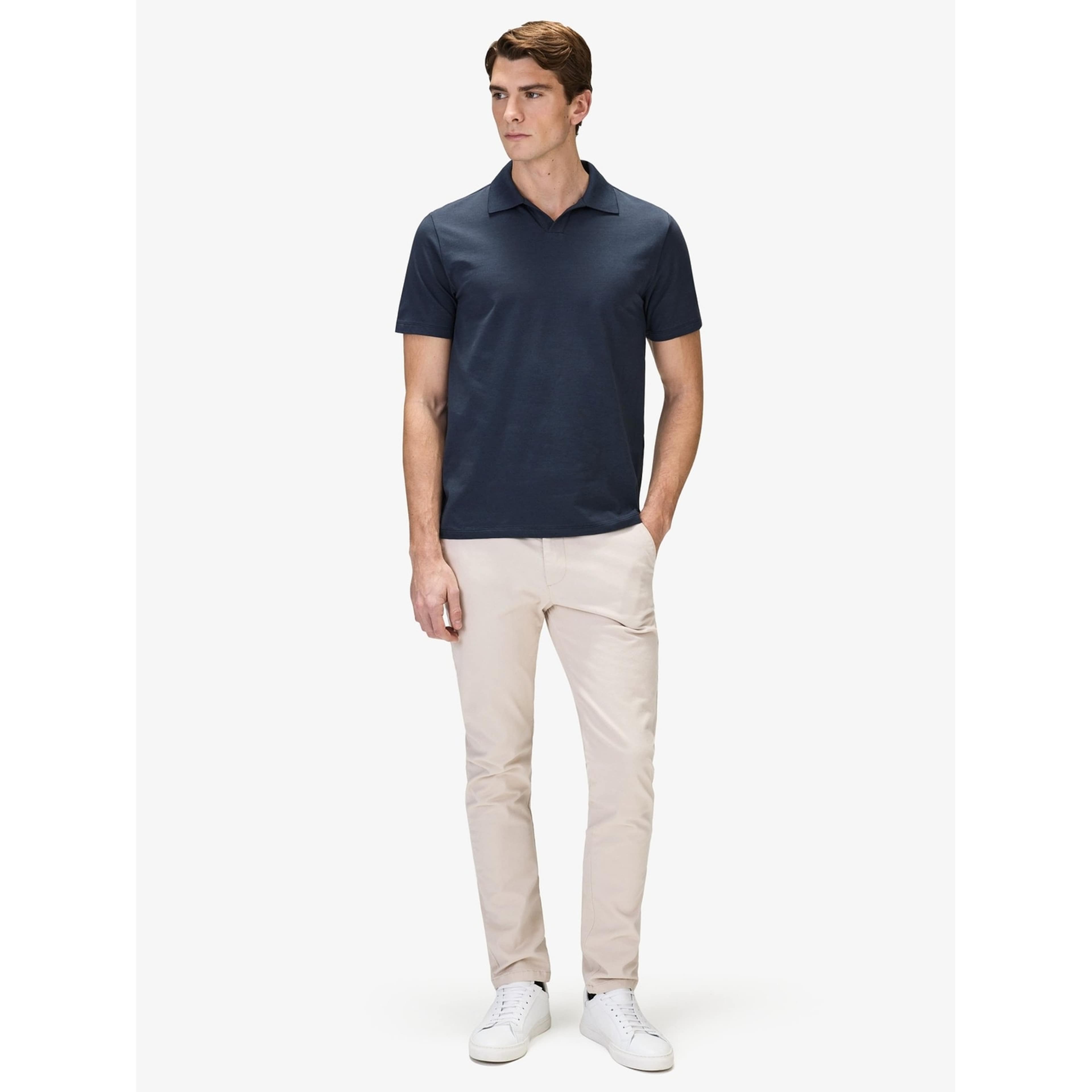 Cotton Fitted Stretch S/s Open Collar Polo Shirt
