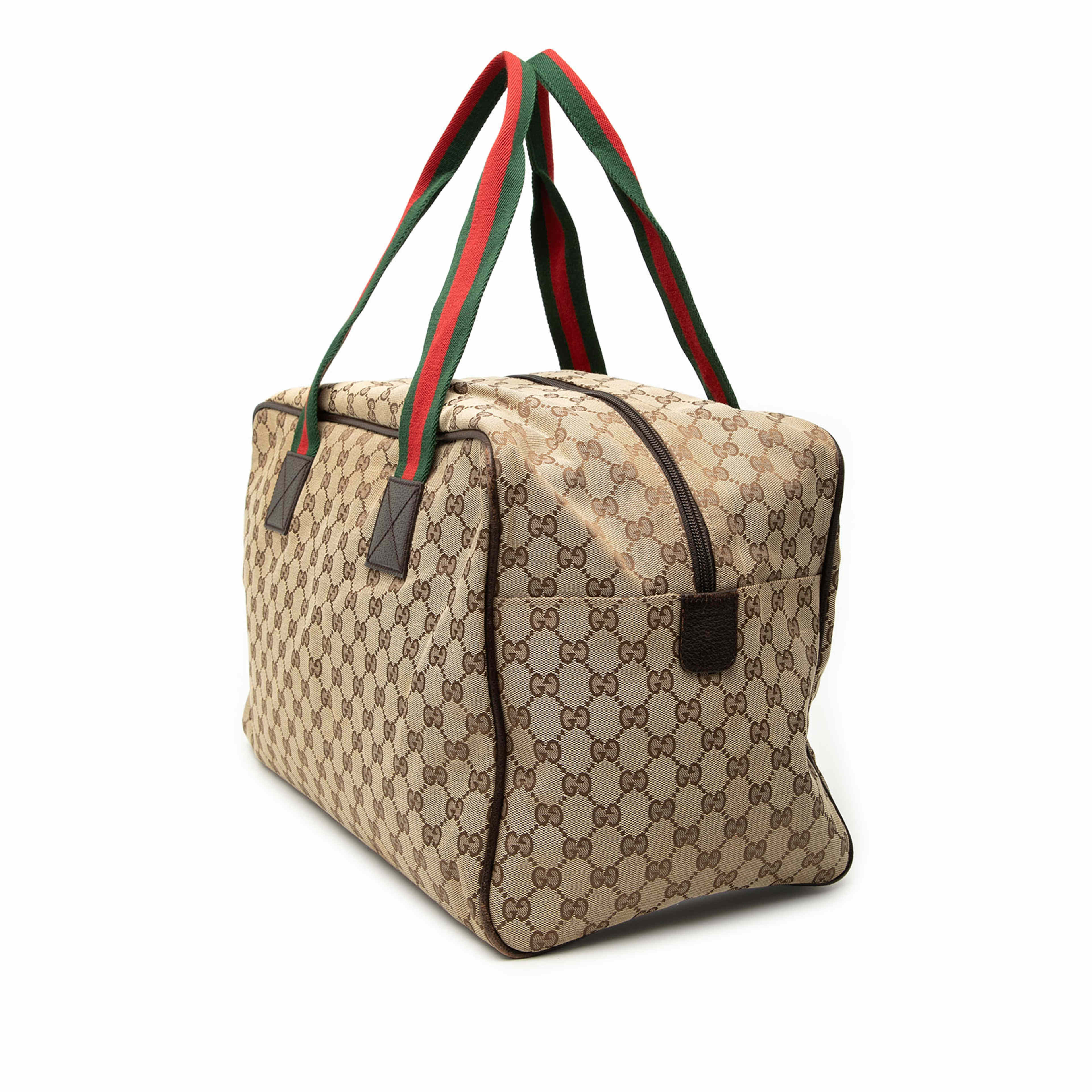 Gucci Gg Canvas Web Duffle Bag, från Luxclusif, i färgen beige. Klicka för att öppna bilden i stort format