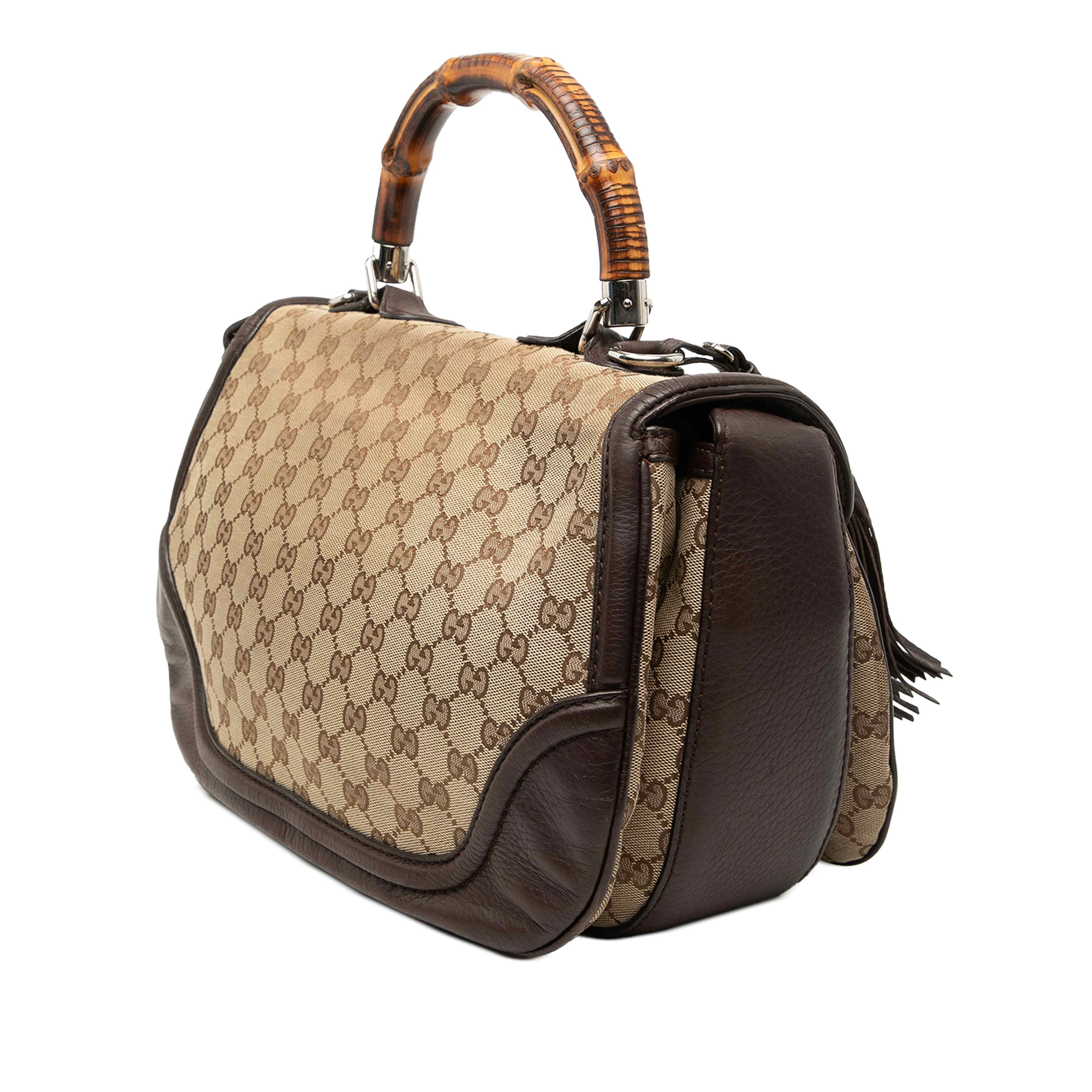 Gucci Large Gg Canvas New Bamboo Top Handle Bag, från Luxclusif, i färgen beige. Klicka för att öppna bilden i stort format