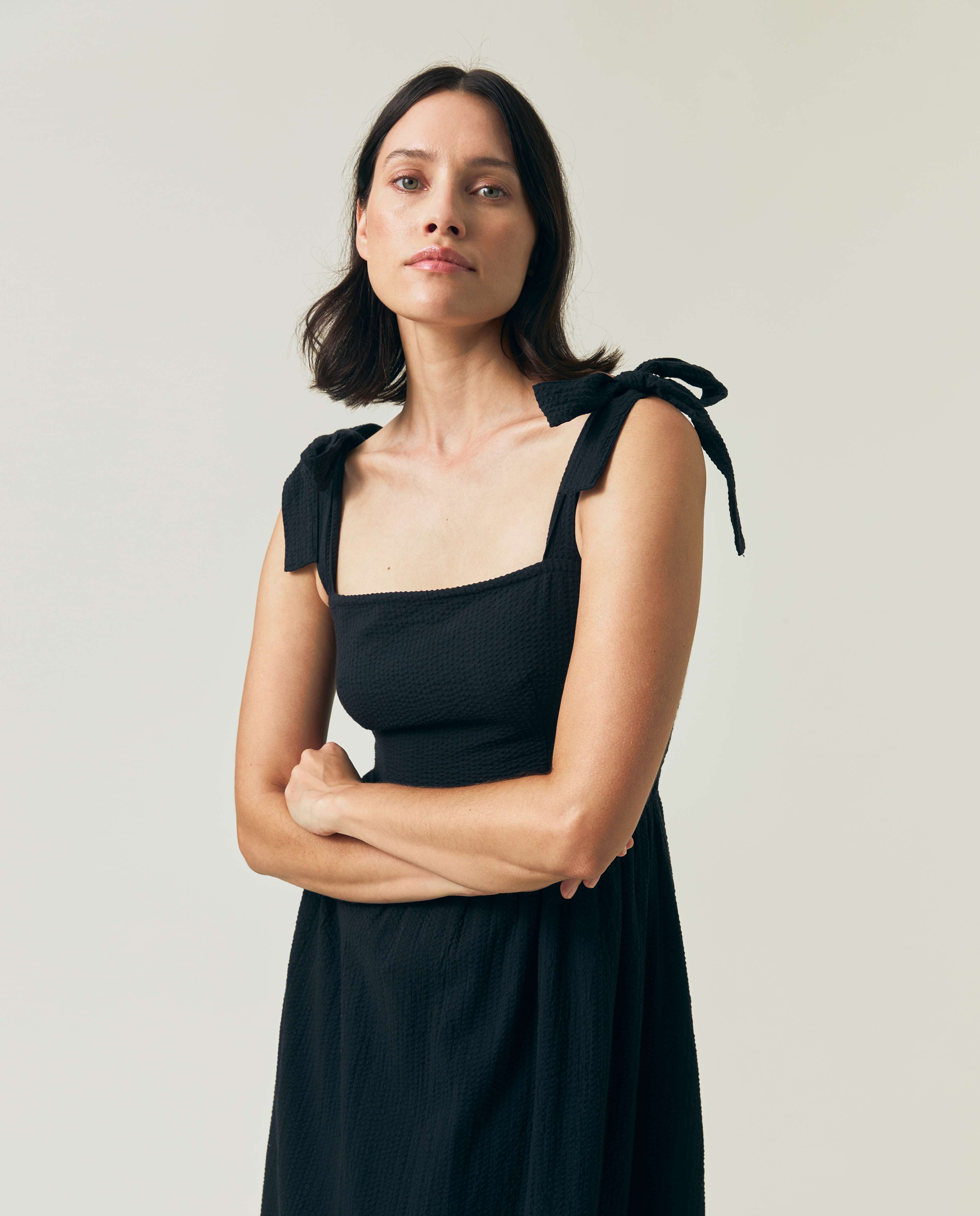 Bow-strap Seersucker Summer Dress