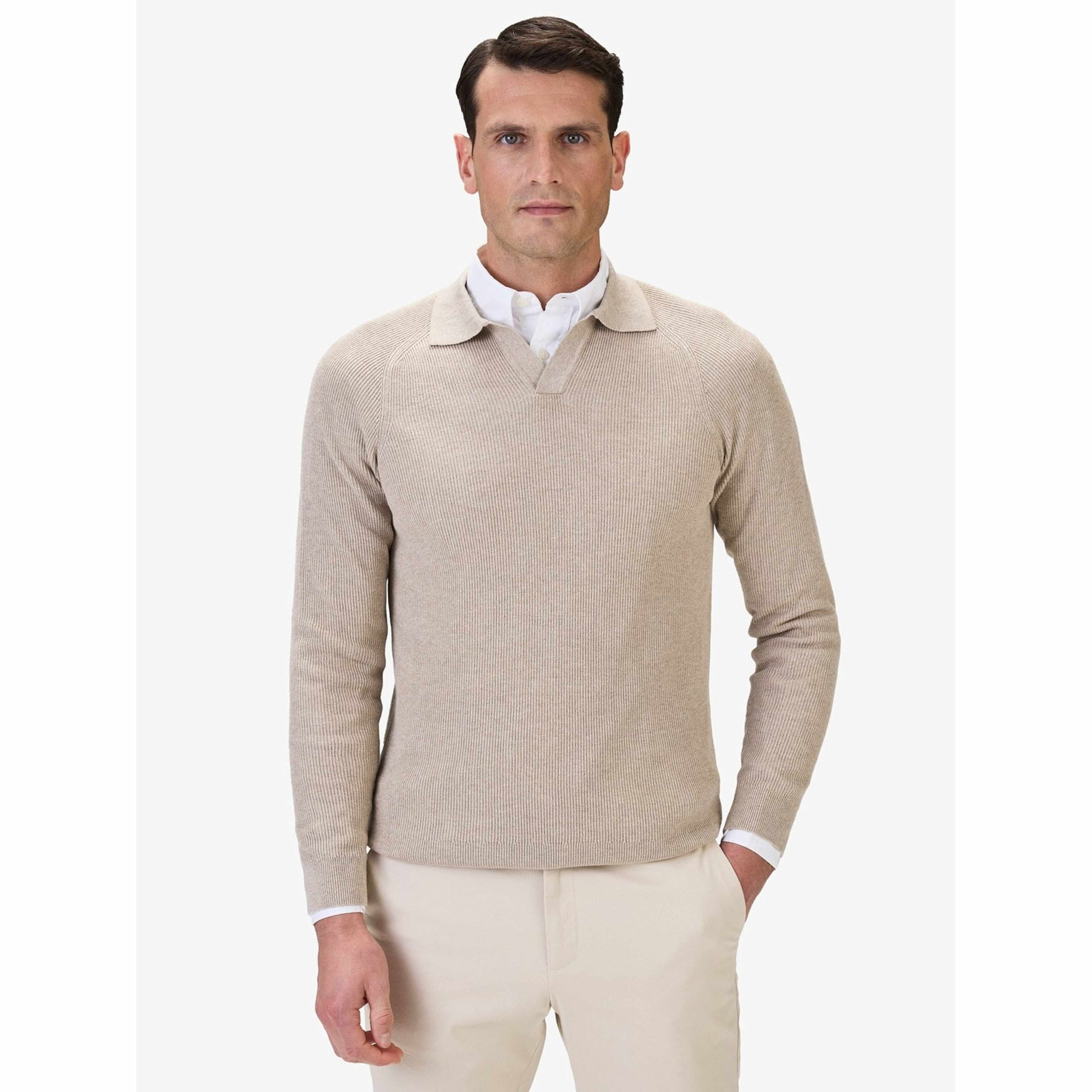Cotton Rib Knitted Ls Polo Sweater (sandro)