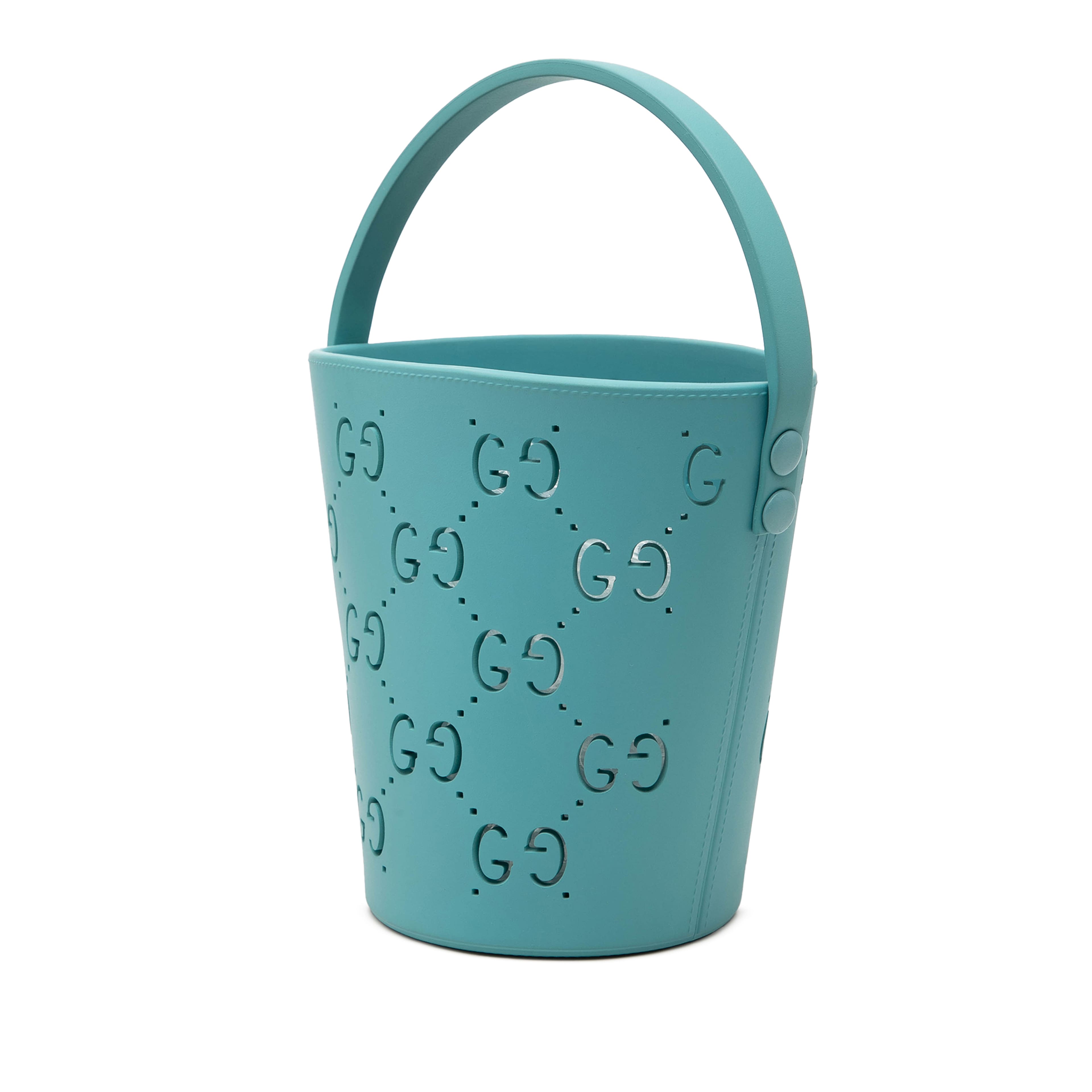 Gucci Kids Gg Rubber Bucket Bag, från Luxclusif, i färgen turquoise. Klicka för att öppna bilden i stort format