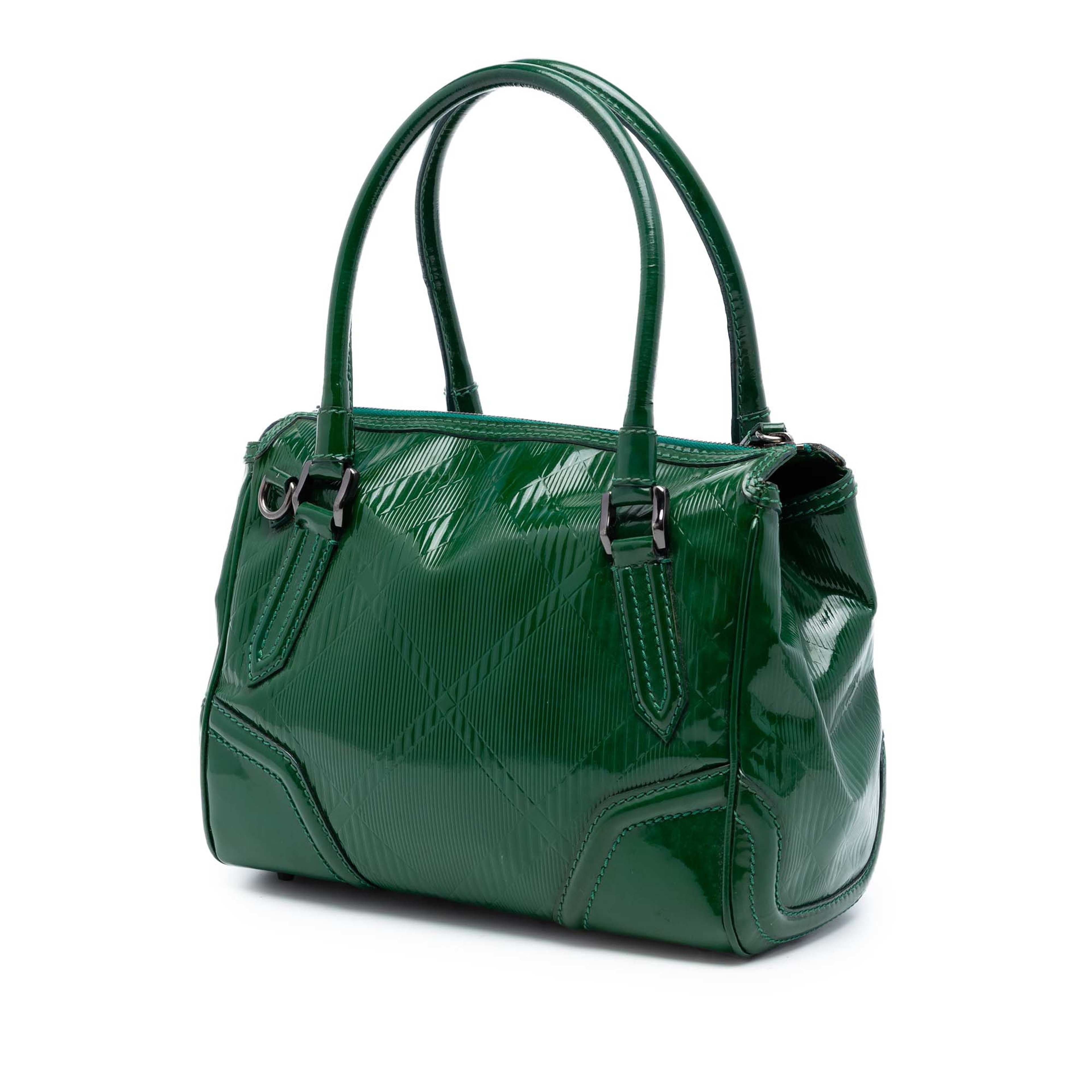 Burberry Medium Embossed Patent Anford Satchel, från Luxclusif, i färgen green. Klicka för att öppna bilden i stort format