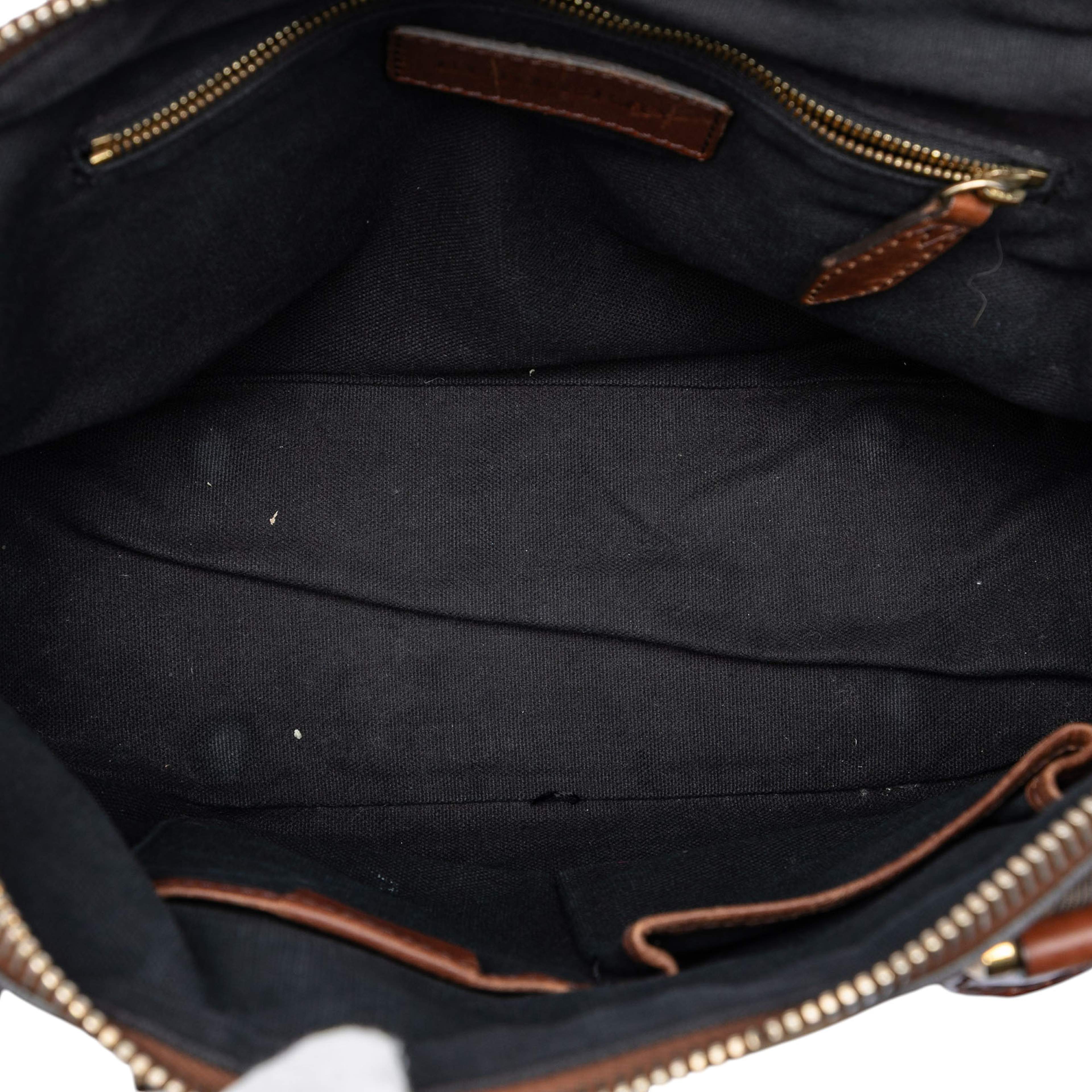 Burberry Small Leather Trimmed House Check Canvas Bridle Orchard Satchel, från Luxclusif, i färgen light brown. Klicka för att öppna bilden i stort format