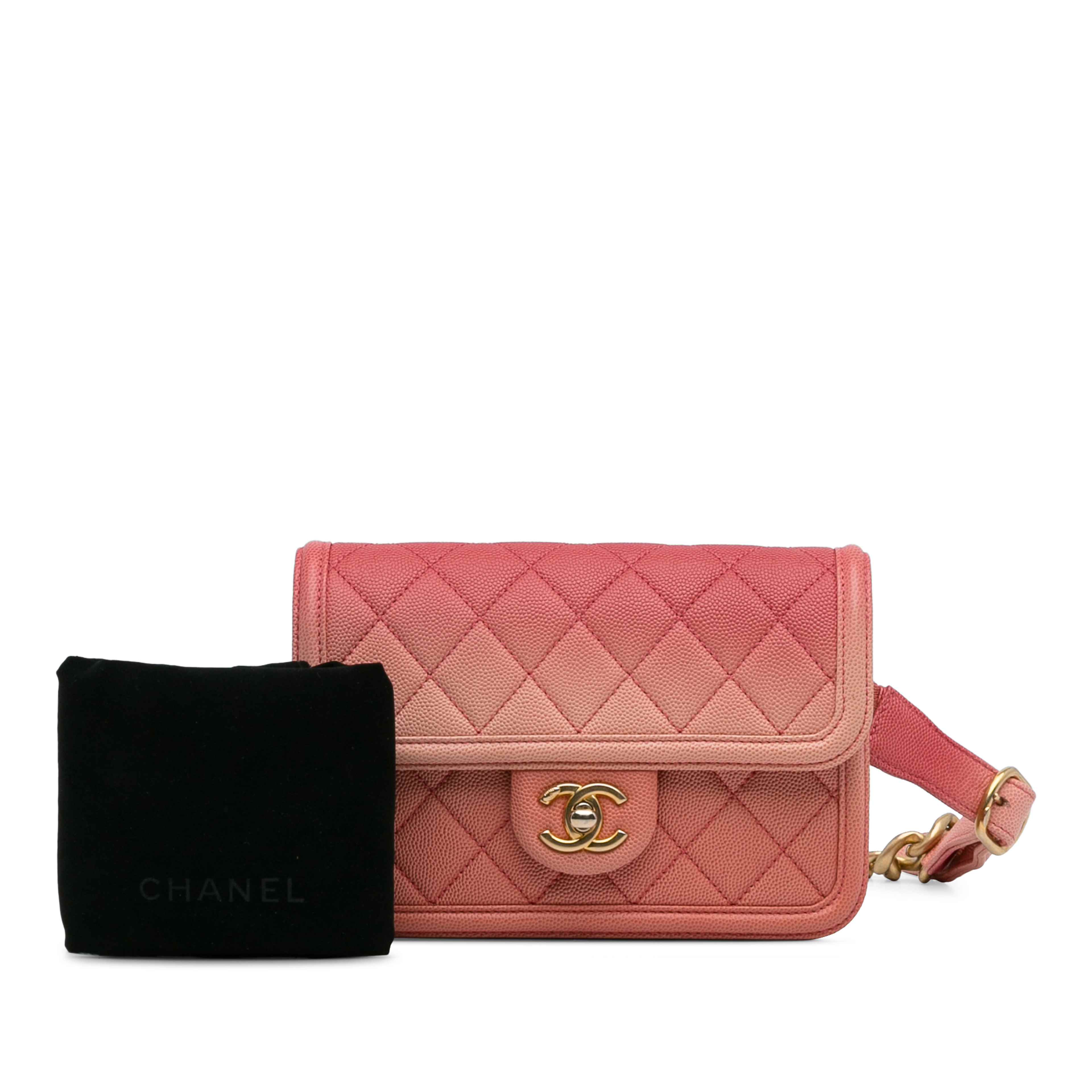 Chanel Caviar Sunset On The Sea Flap Belt Bag, från Luxclusif, i färgen rosa. Klicka för att öppna bilden i stort format