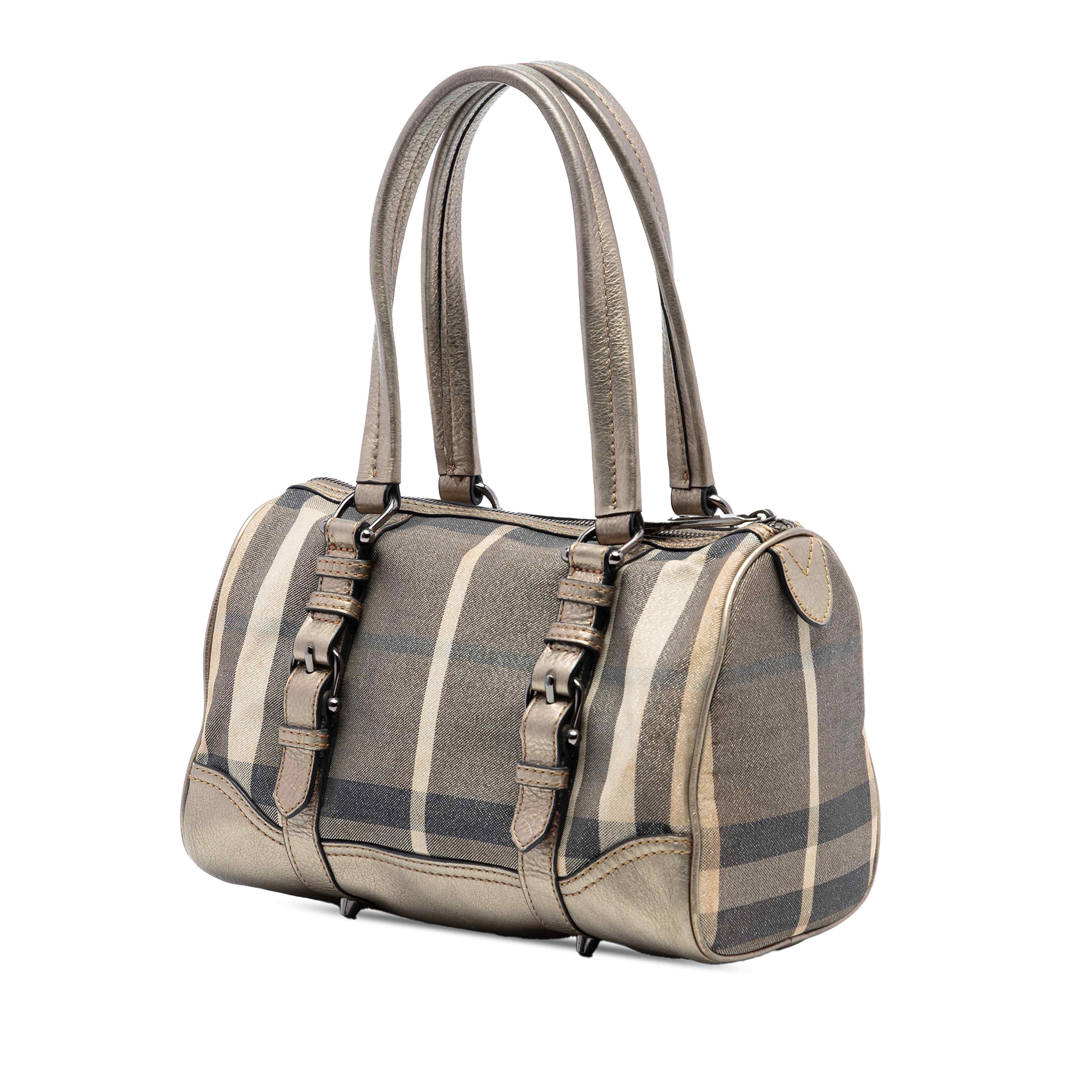 Burberry Smoke Check Canvas Boston Bag, från Luxclusif, i färgen beige. Klicka för att öppna bilden i stort format