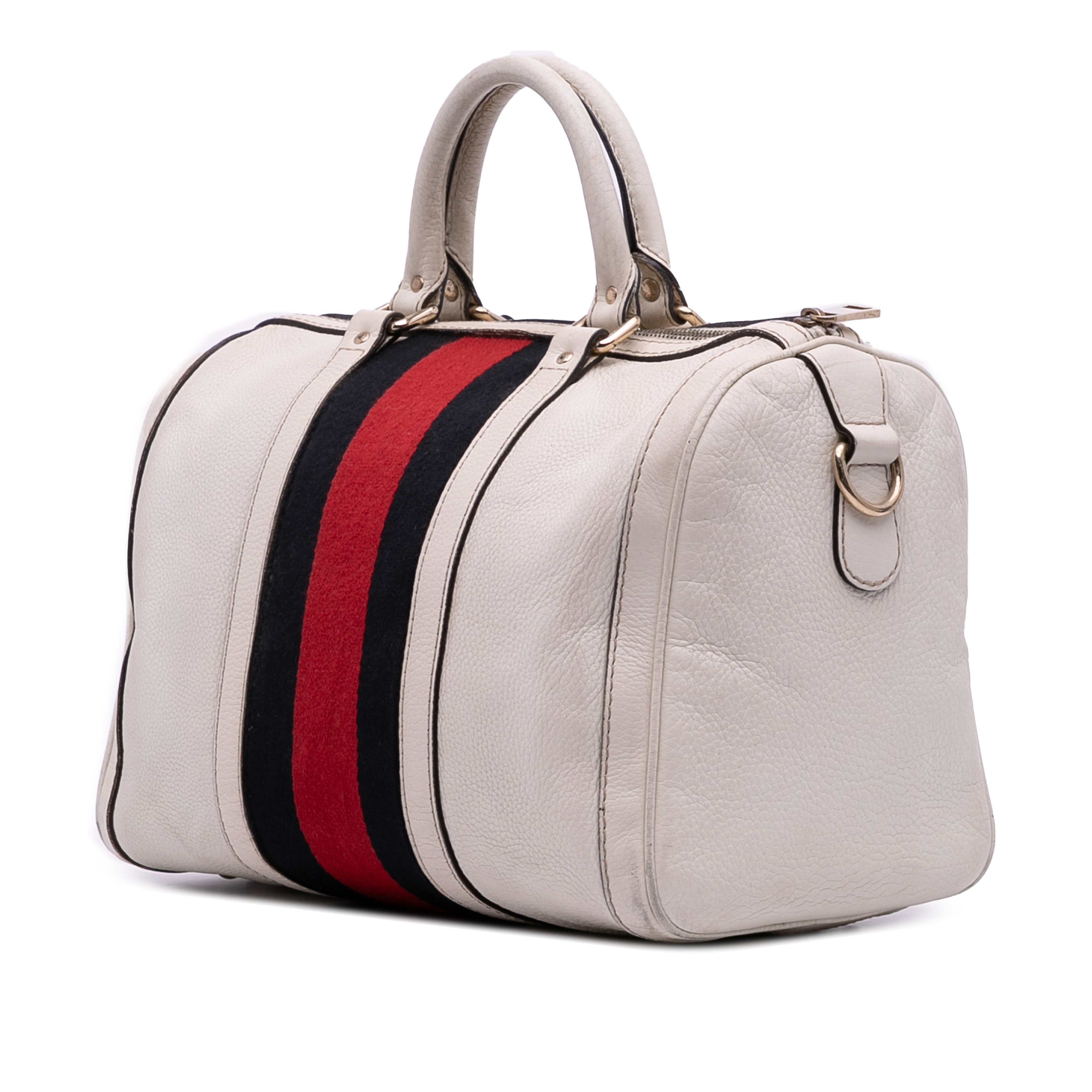 Gucci Medium Calfskin Web Joy Boston Bag, från Luxclusif, i färgen white. Klicka för att öppna bilden i stort format