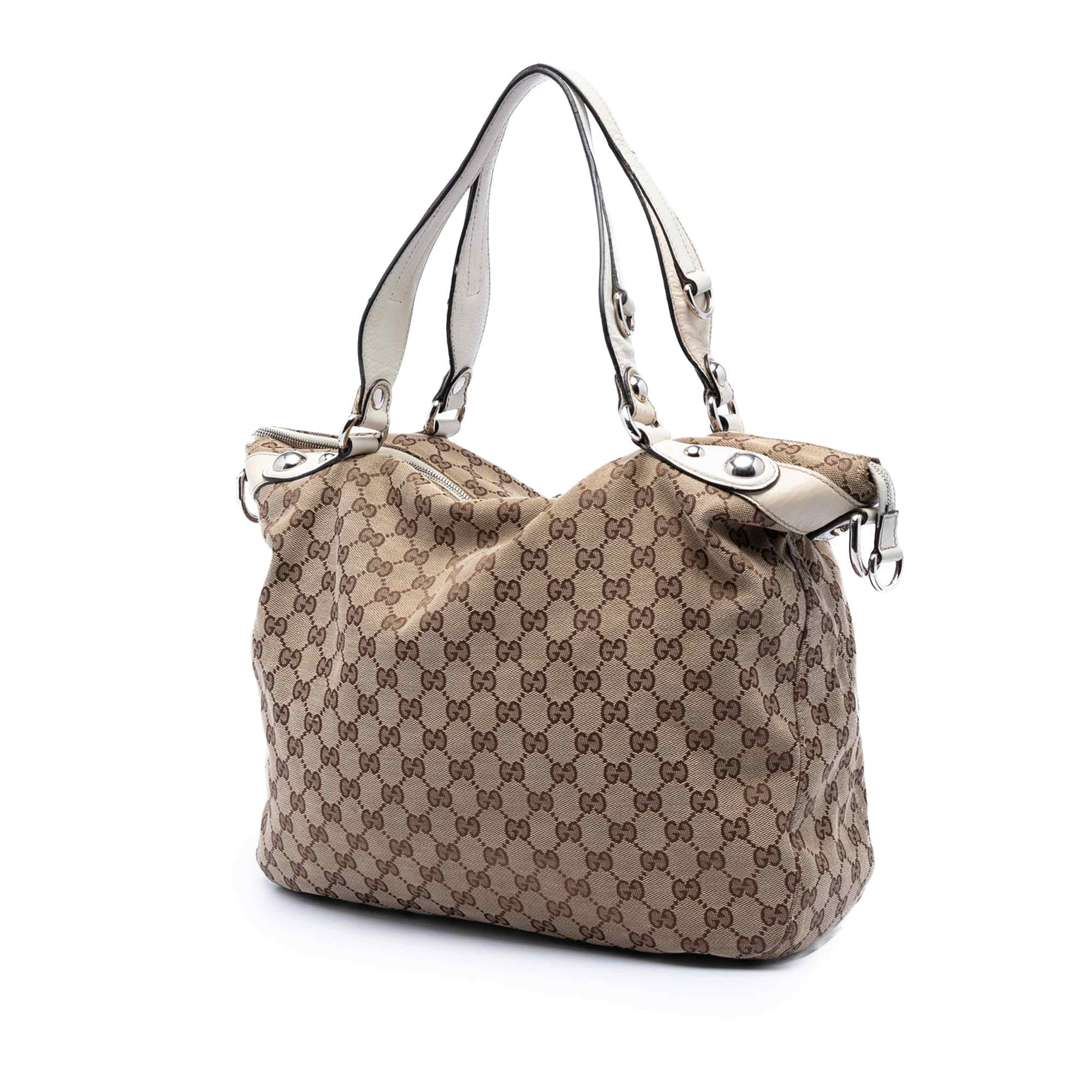 Gucci Large Gg Canvas Icon Bit Satchel, från Luxclusif, i färgen beige. Klicka för att öppna bilden i stort format