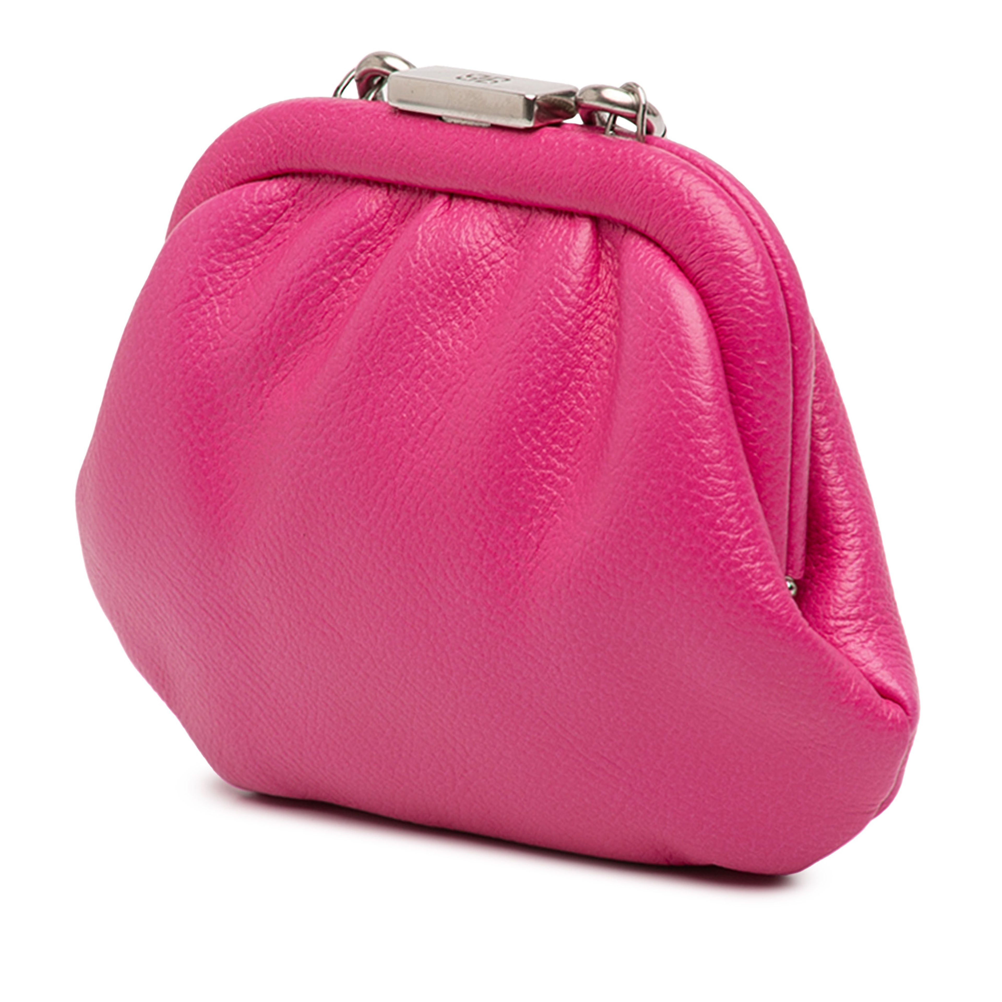 Balenciaga Mini Grained Calfskin Cloud Coin Purse On Strap, från Luxclusif, i färgen hot pink. Klicka för att öppna bilden i stort format