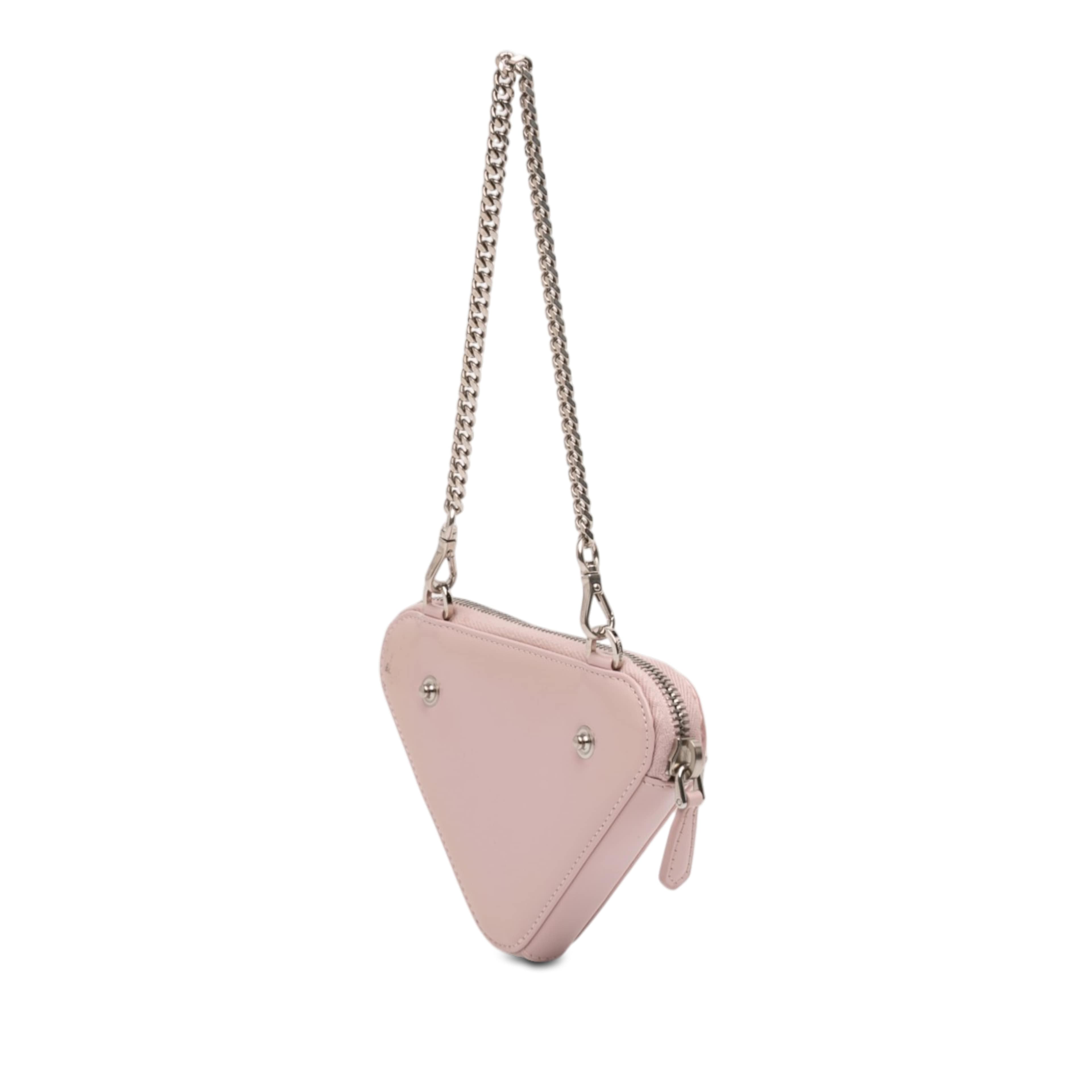 Prada Mini Crystal Embellished Satin And Leather Triangle Pouch, från Luxclusif, i färgen rosa. Klicka för att öppna bilden i stort format