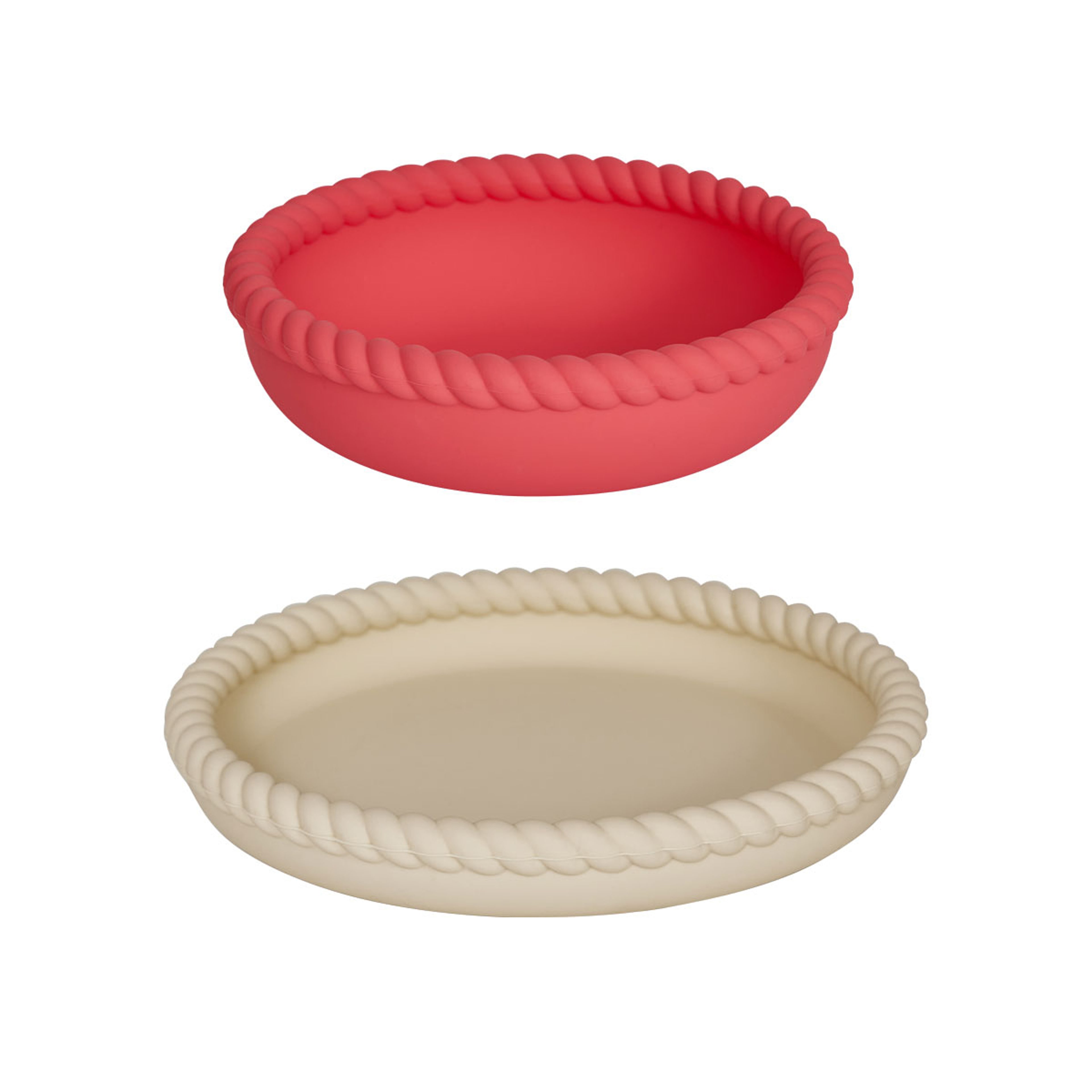 Mellow Plate & Bowl, från OYOY Mini, i färgen vanilla/cherryred. Klicka för att öppna bilden i stort format