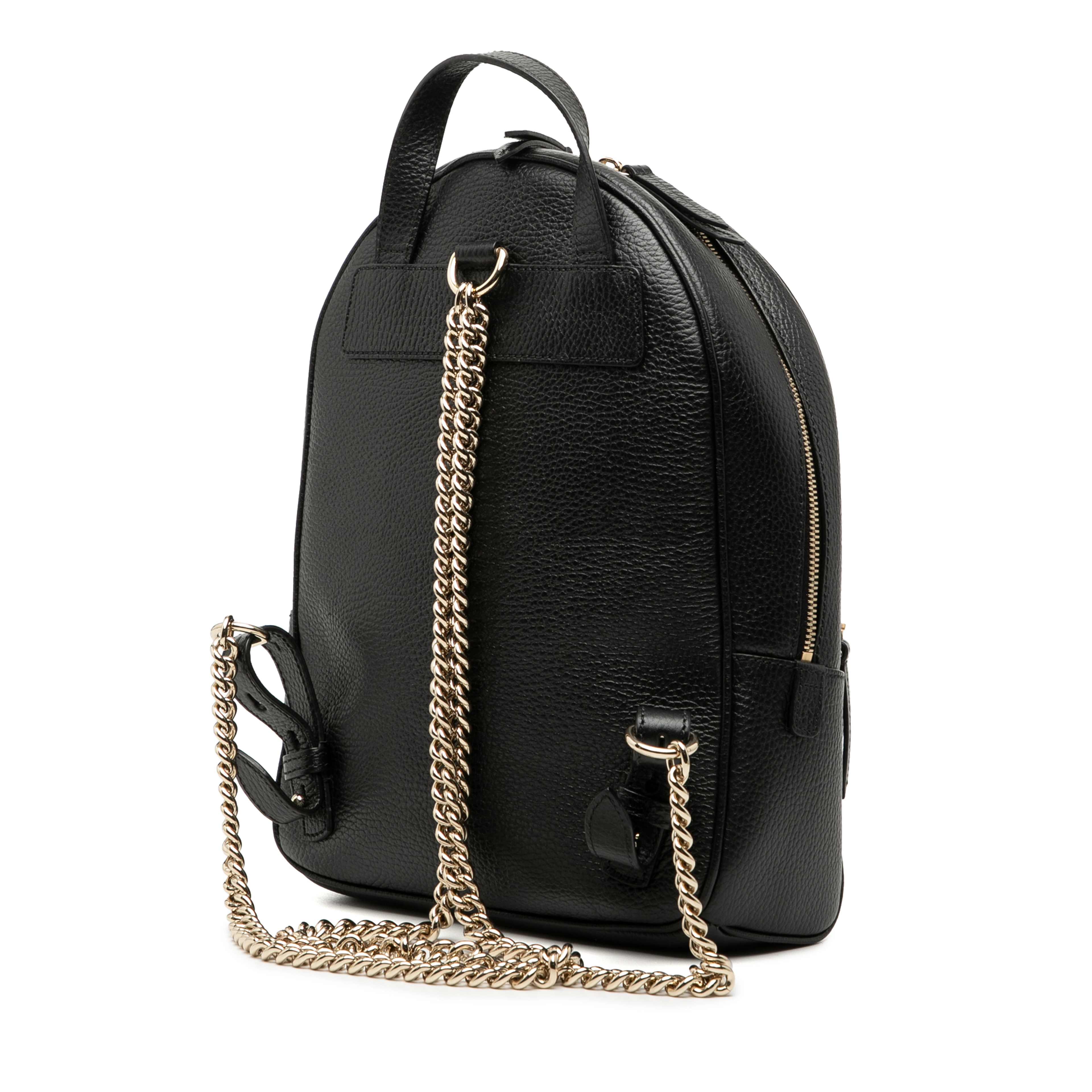 Gucci Pebbled Calfskin Soho Chain Backpack, från Luxclusif, i färgen svart. Klicka för att öppna bilden i stort format