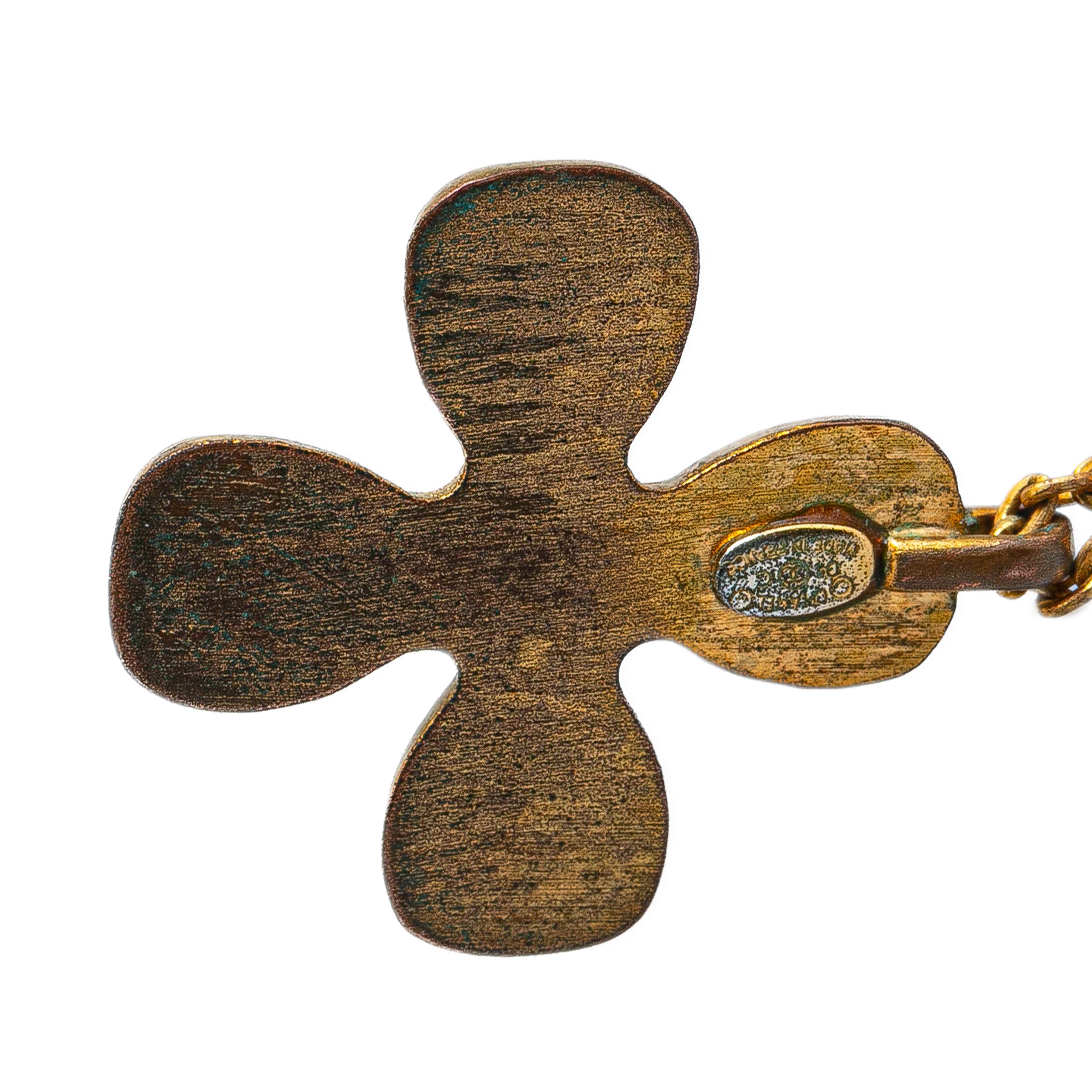 Chanel Gold Plated Rhinestones Clover Pendant Necklace