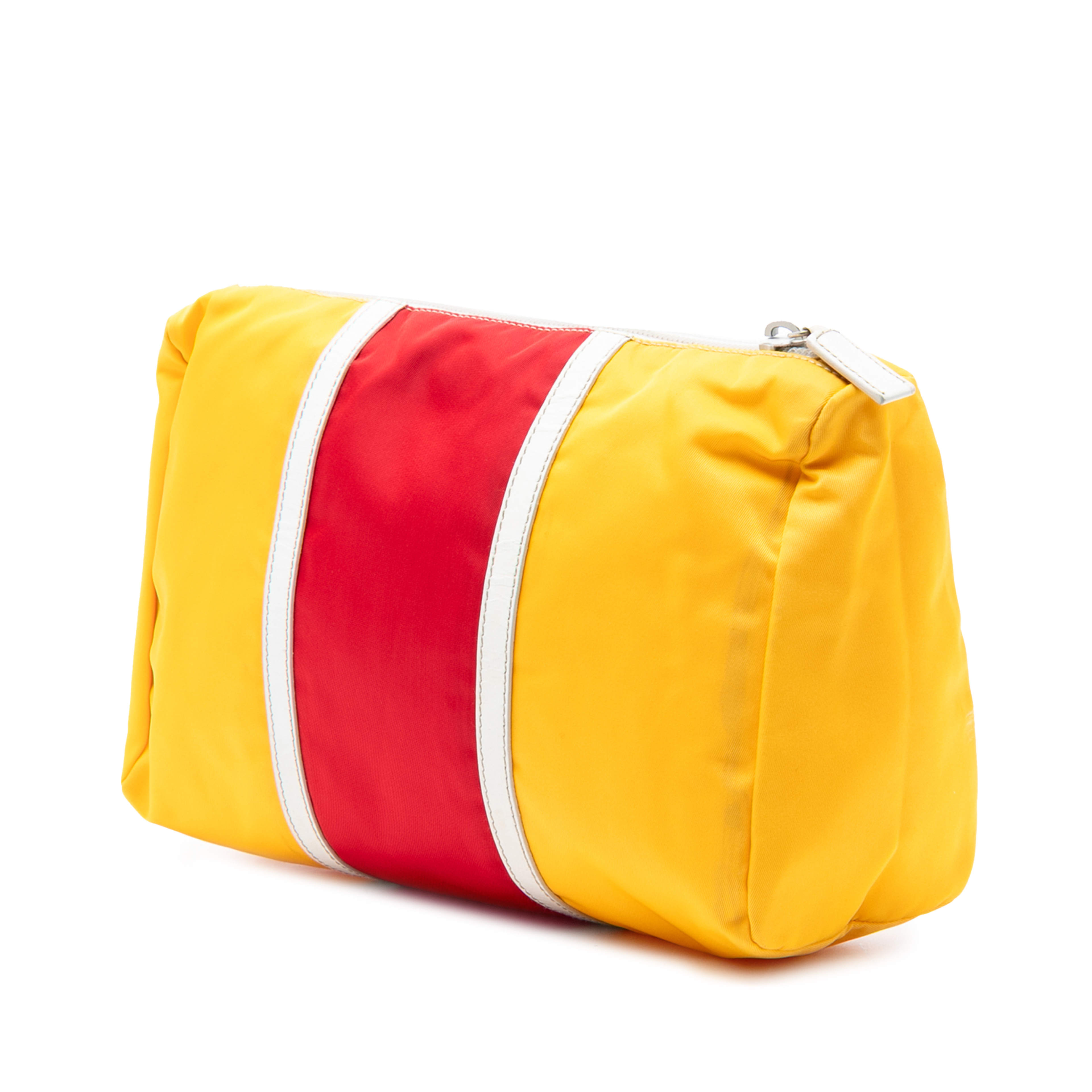 Prada Tricolor Tessuto Zip Pouch, från Luxclusif, i färgen yellow. Klicka för att öppna bilden i stort format