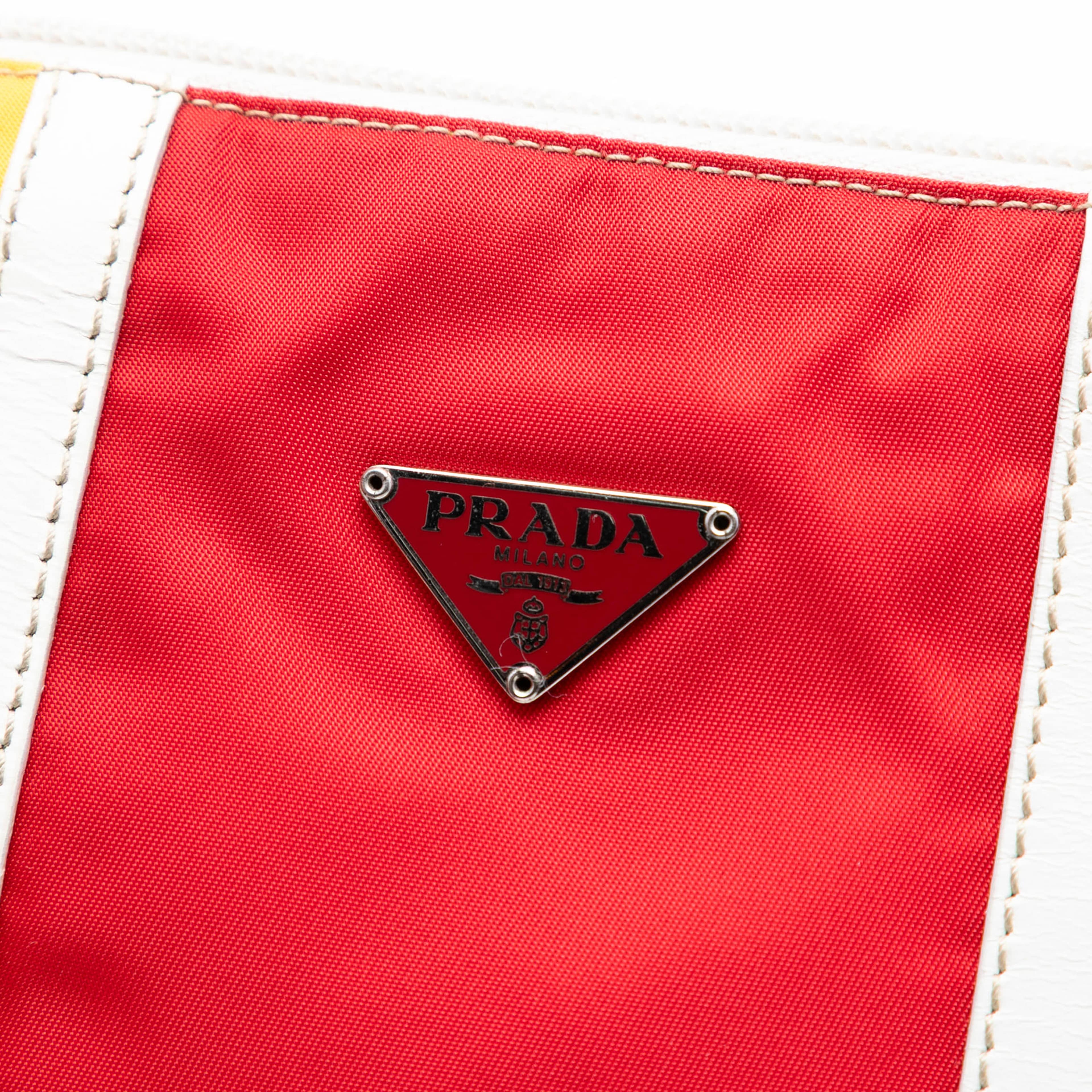 Prada Tricolor Tessuto Zip Pouch, från Luxclusif, i färgen yellow. Klicka för att öppna bilden i stort format
