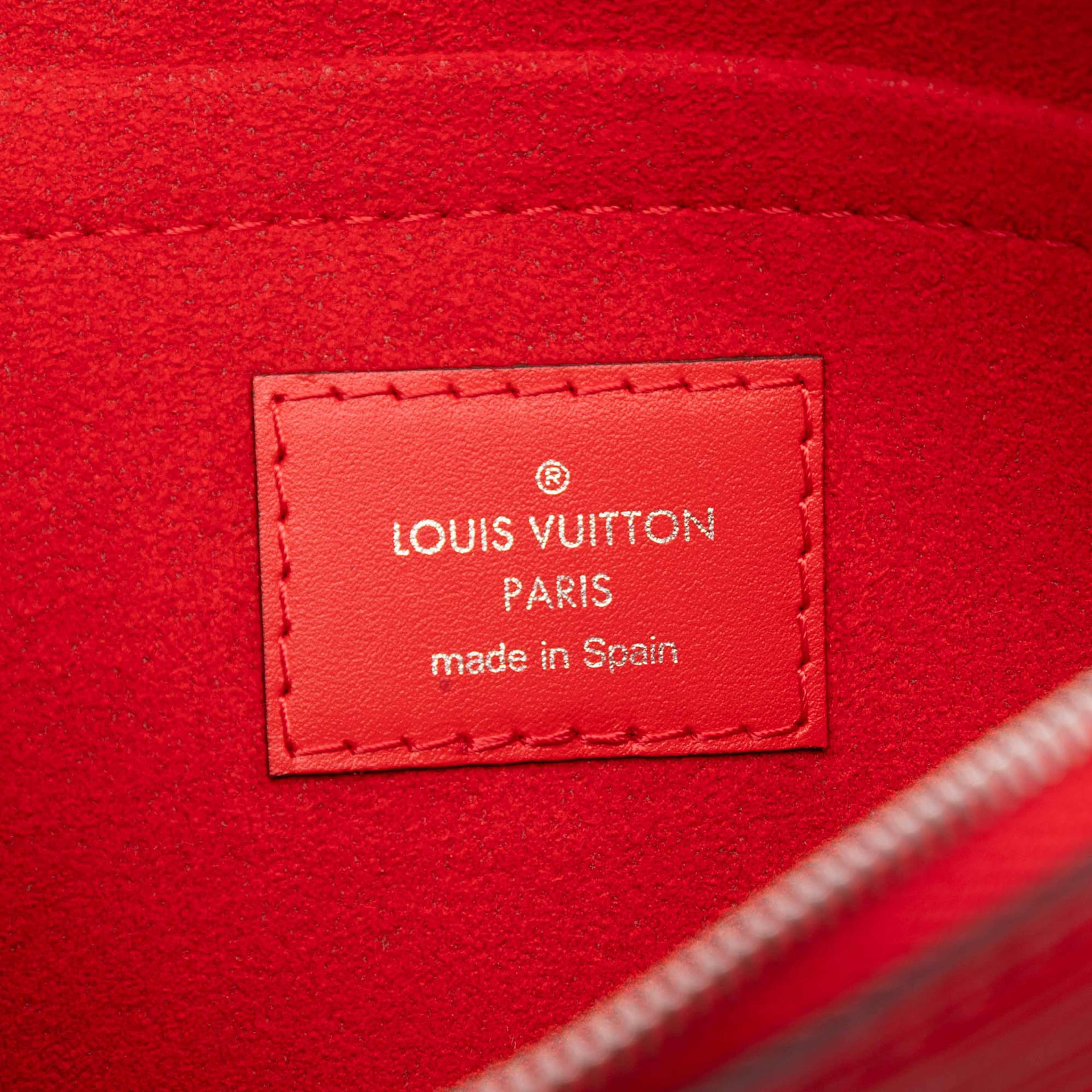 Louis Vuitton Epi Neverfull Pouch, från Luxclusif, i färgen red. Klicka för att öppna bilden i stort format