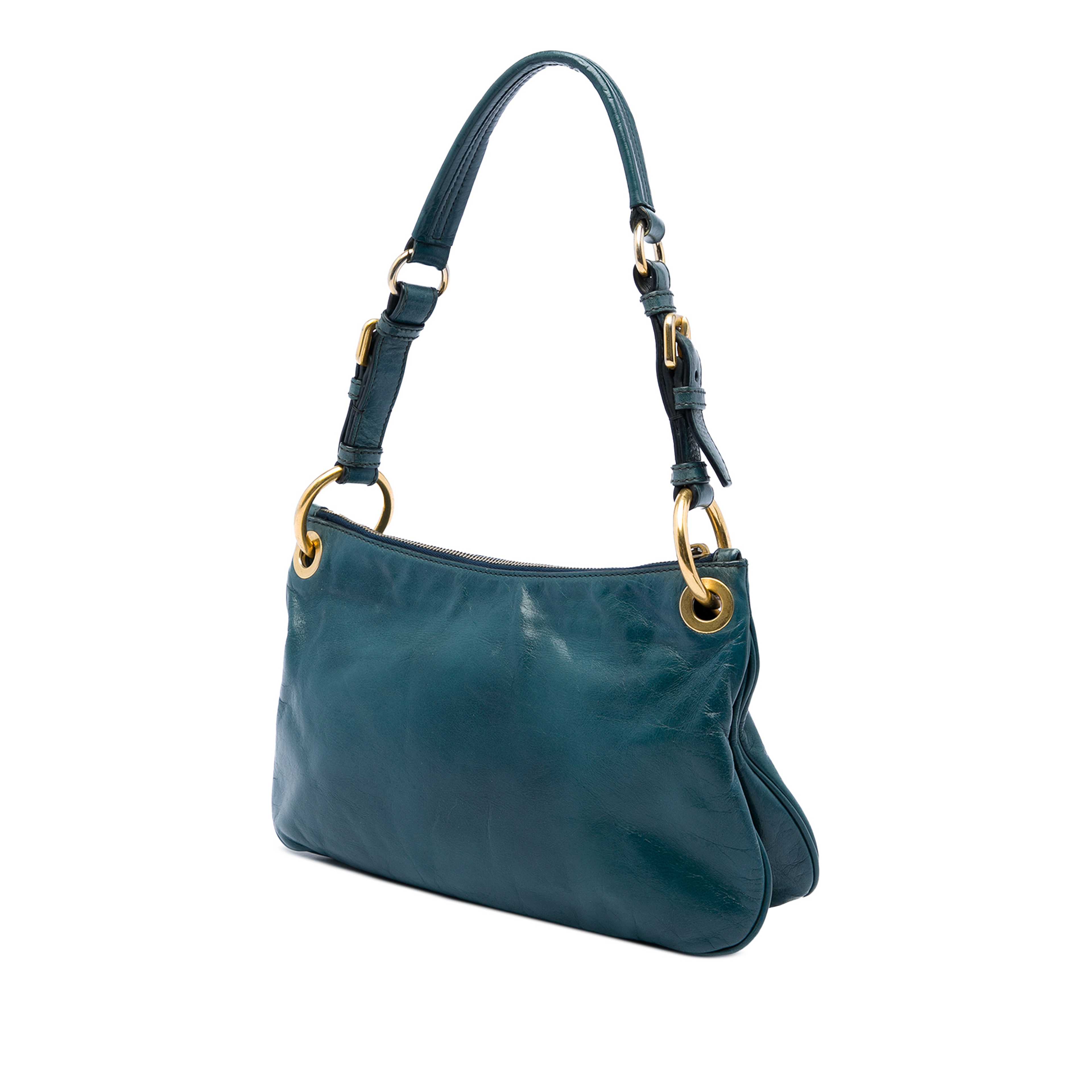 Prada Vitello Shine Shoulder Bag, från Luxclusif, i färgen blå. Klicka för att öppna bilden i stort format