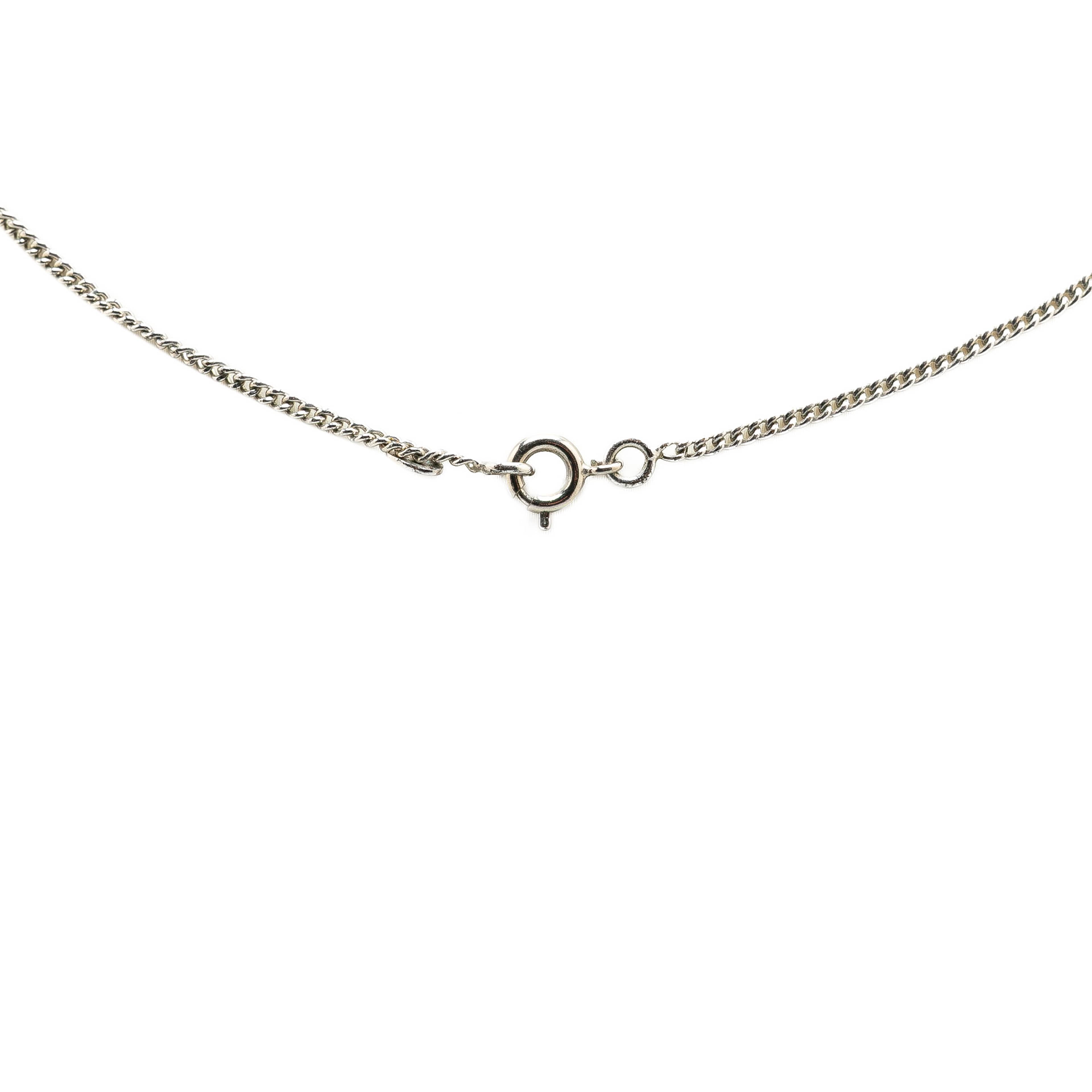 Chanel Silver Enamel Cc Pendant Necklace