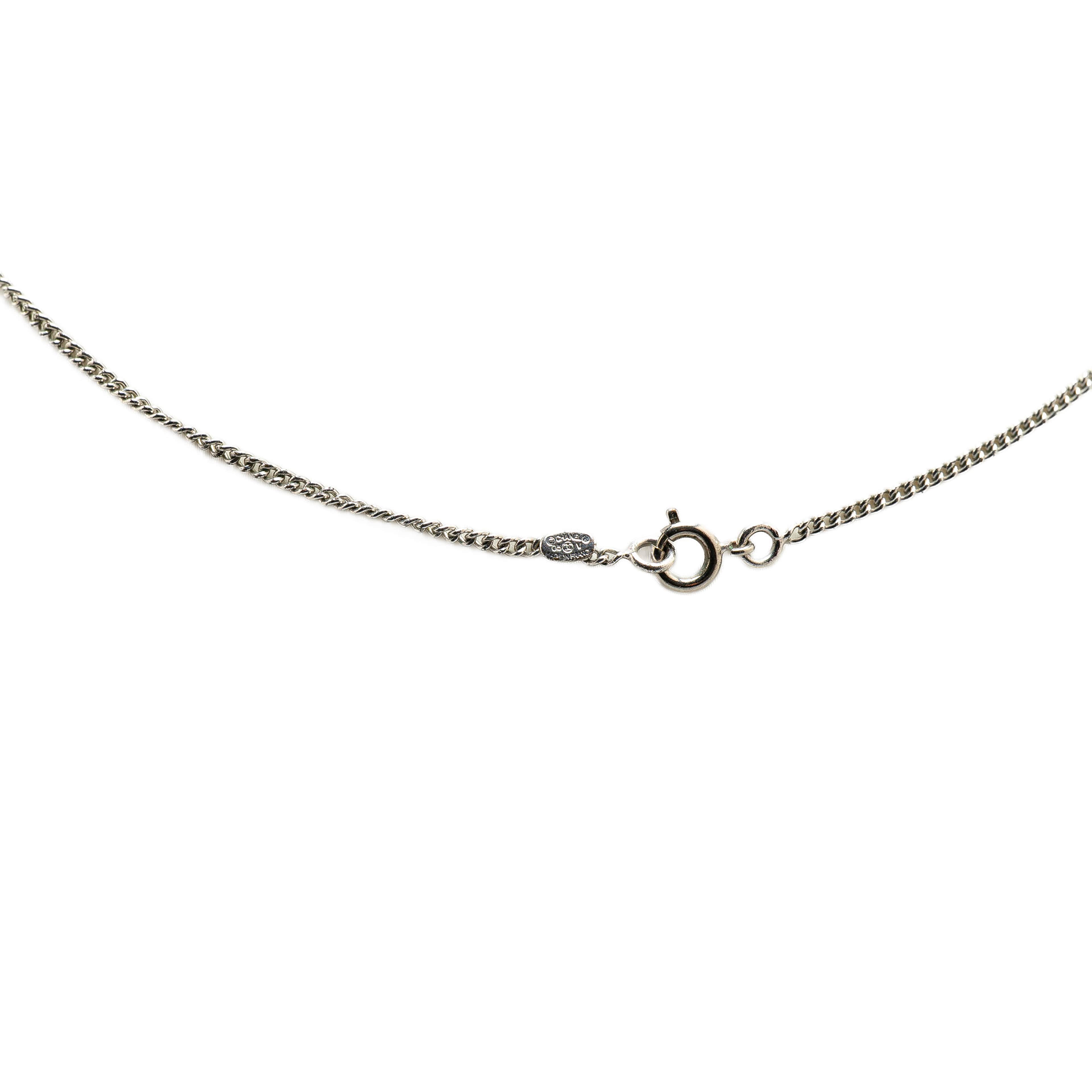 Chanel Silver Enamel Cc Pendant Necklace